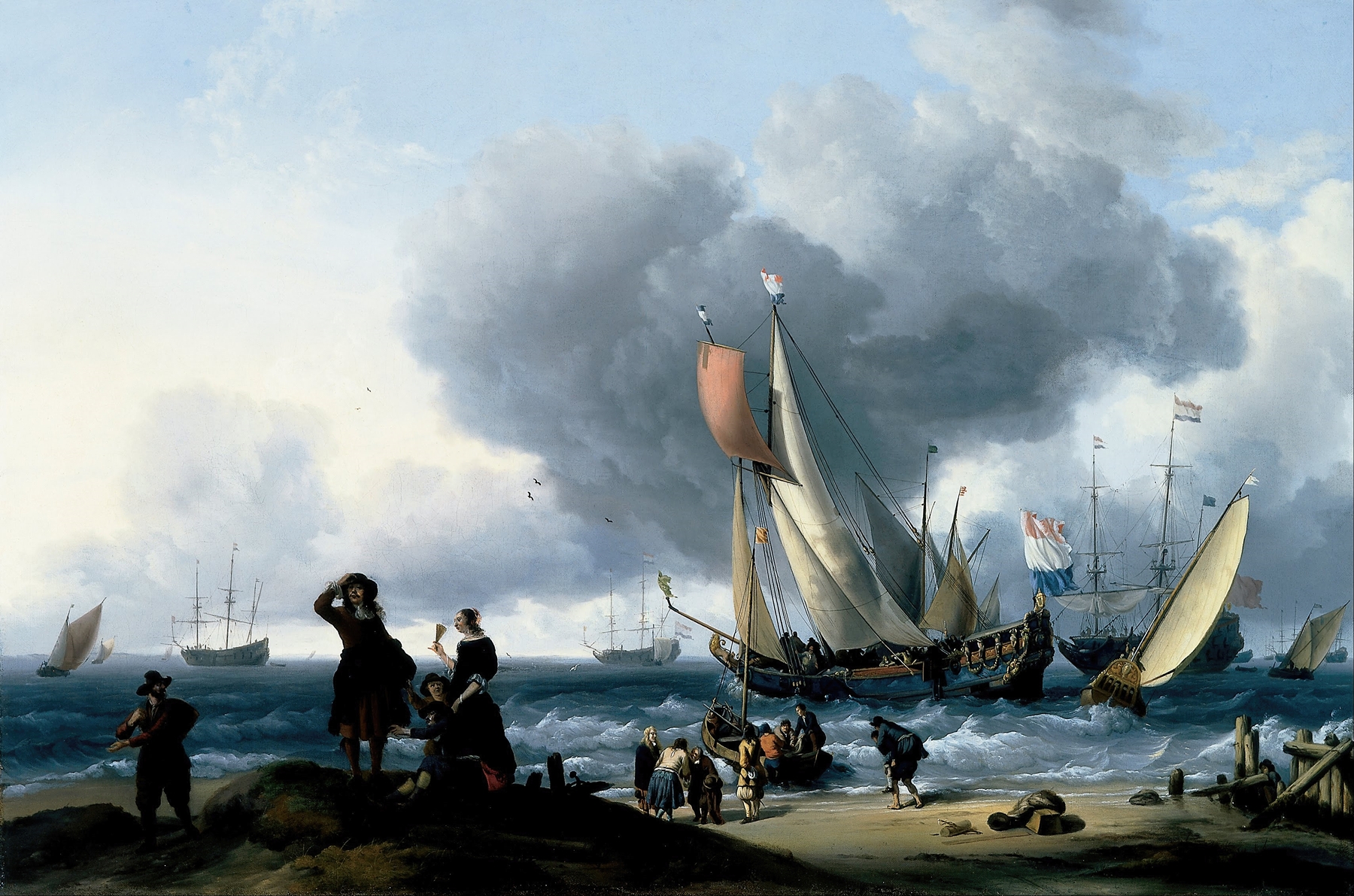 Dutchman Embarking onto a Yacht, by Ludolf Backhuysen, public domain