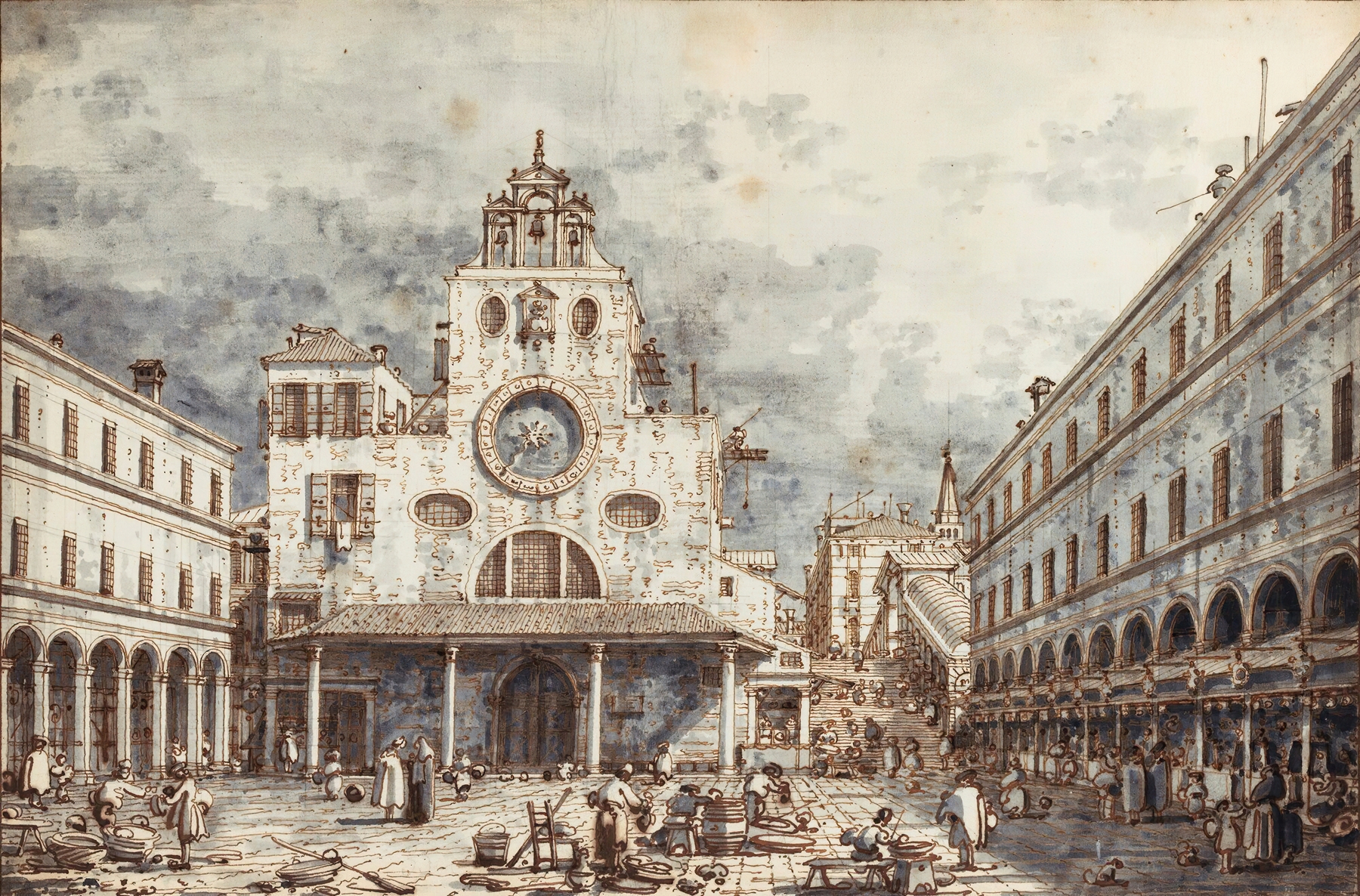 Campo San Giacomo Di Rialto, Venice by Canaletto, oil on canvas depicting canals and architecture.