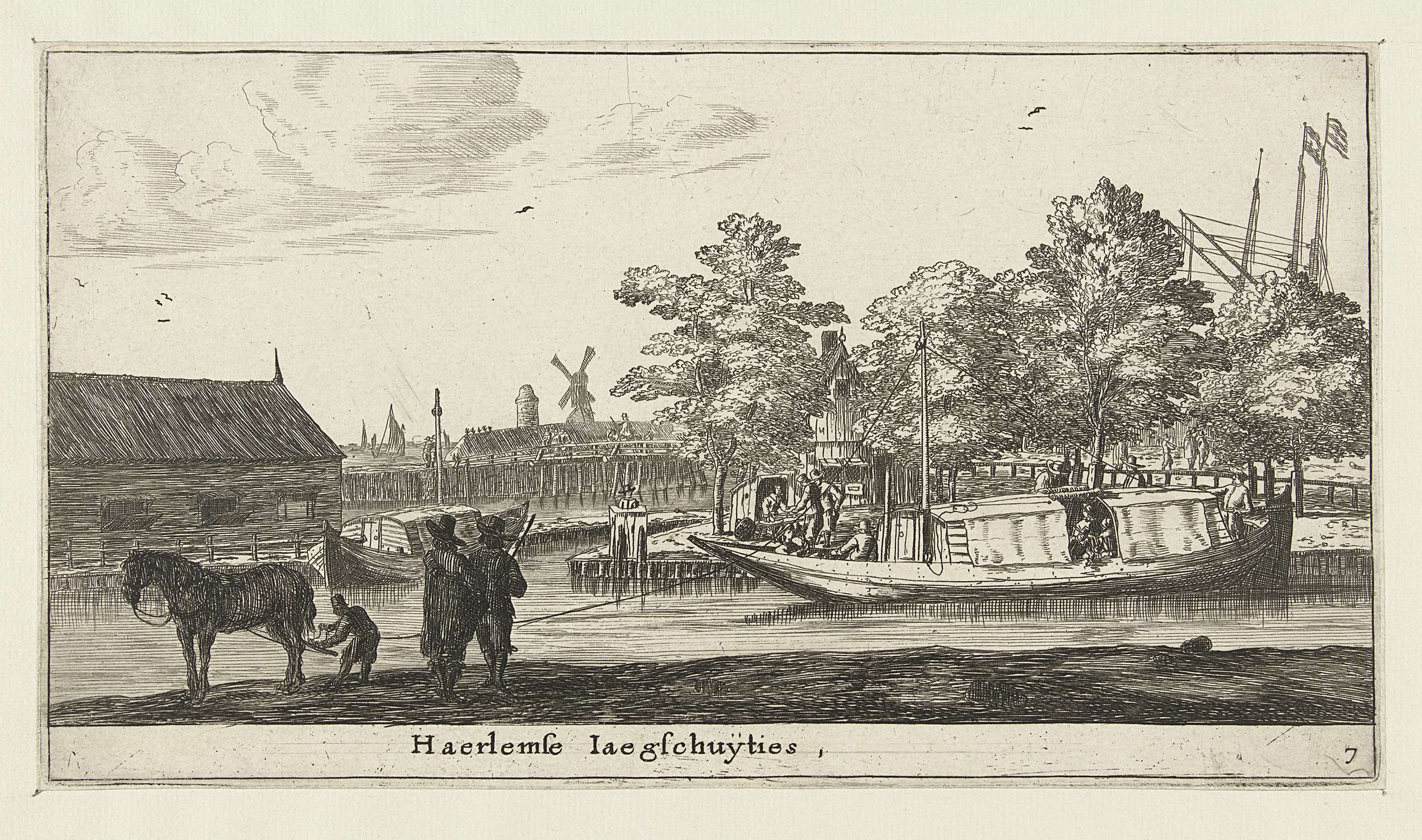 Etching by Reinier Nooms depicting a trekschuit on water