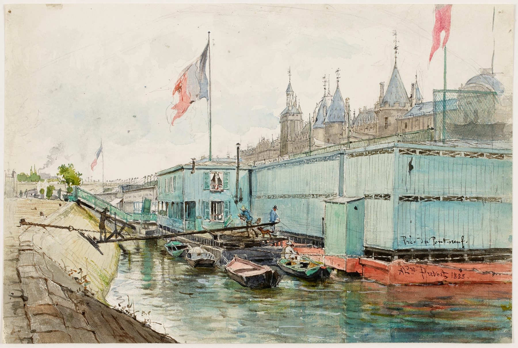 Oil painting by Alexandre Prévost depicting the Seine and Pont Neuf.