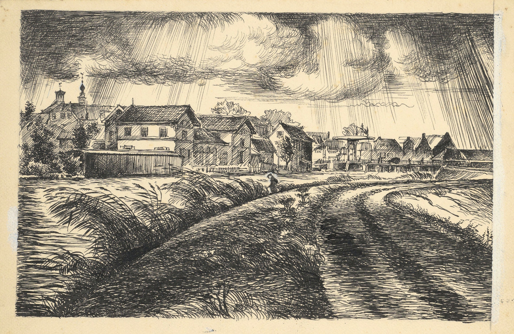 Gezicht vanaf de Oostdijk in de Beemster op ‘Het Witte Huis’ Purmerend. Rechts is de Beemster brug zichtbaar., by Maarten Oortwijn, public domain