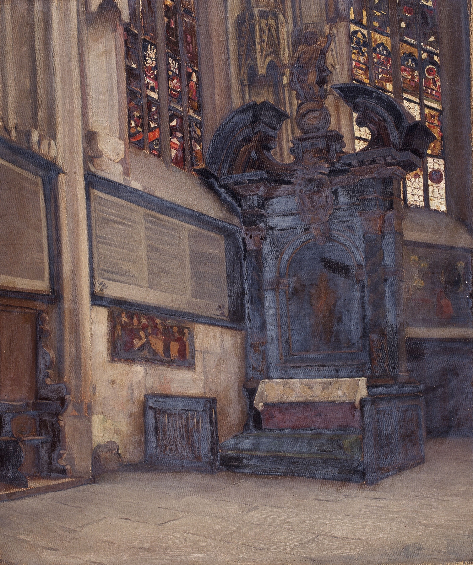 Interior of Saint Sebaldus’ Church in Nuremberg by Fernand Scribe, oil painting