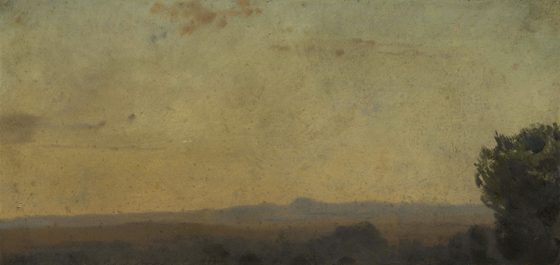 Paysage d’Italie by Jean-Jacques Henner, oil on canvas depicting a serene landscape.