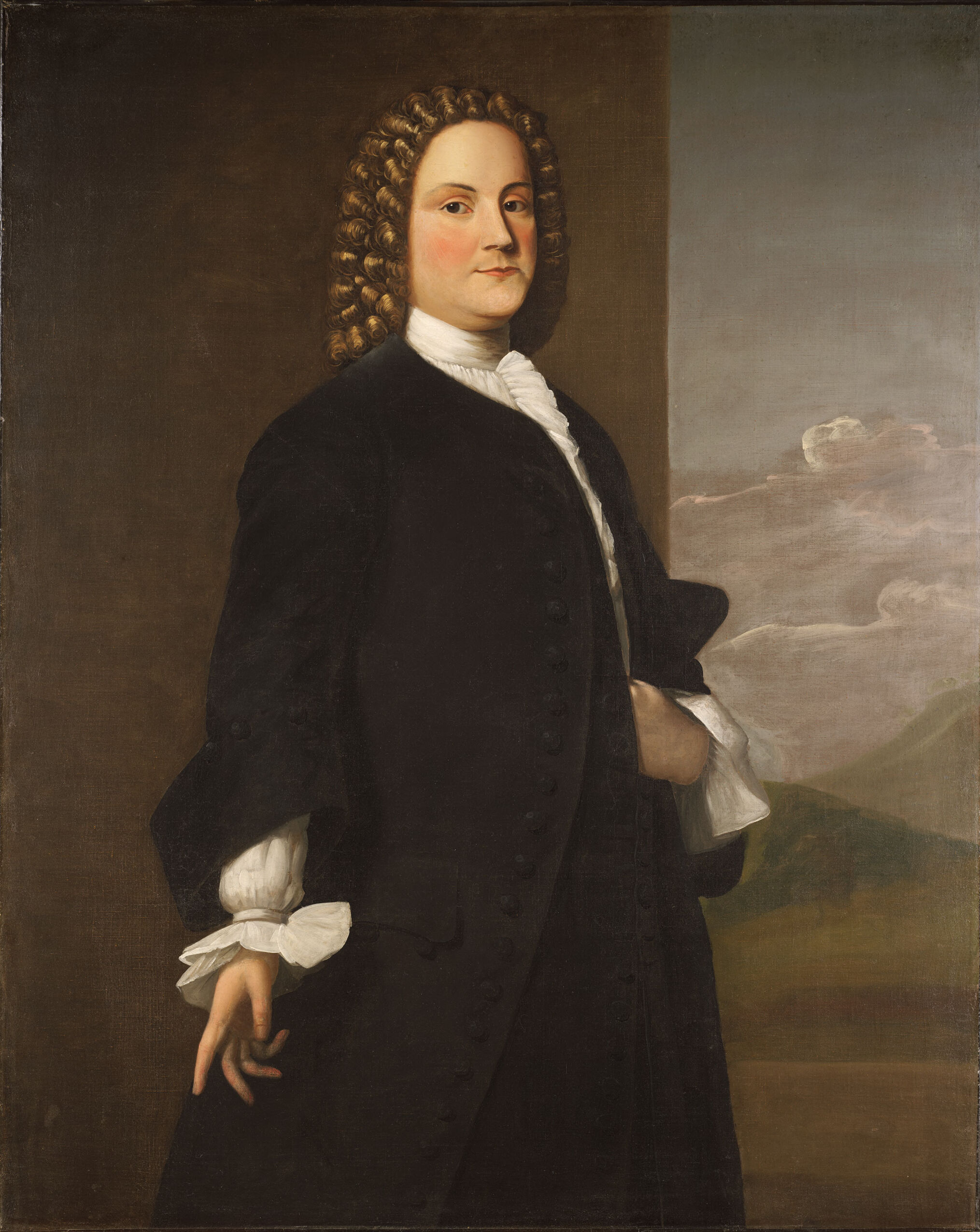 Portrait of Benjamin Franklin, oil on canvas by Robert Feke, featuring chiaroscuro lighting.