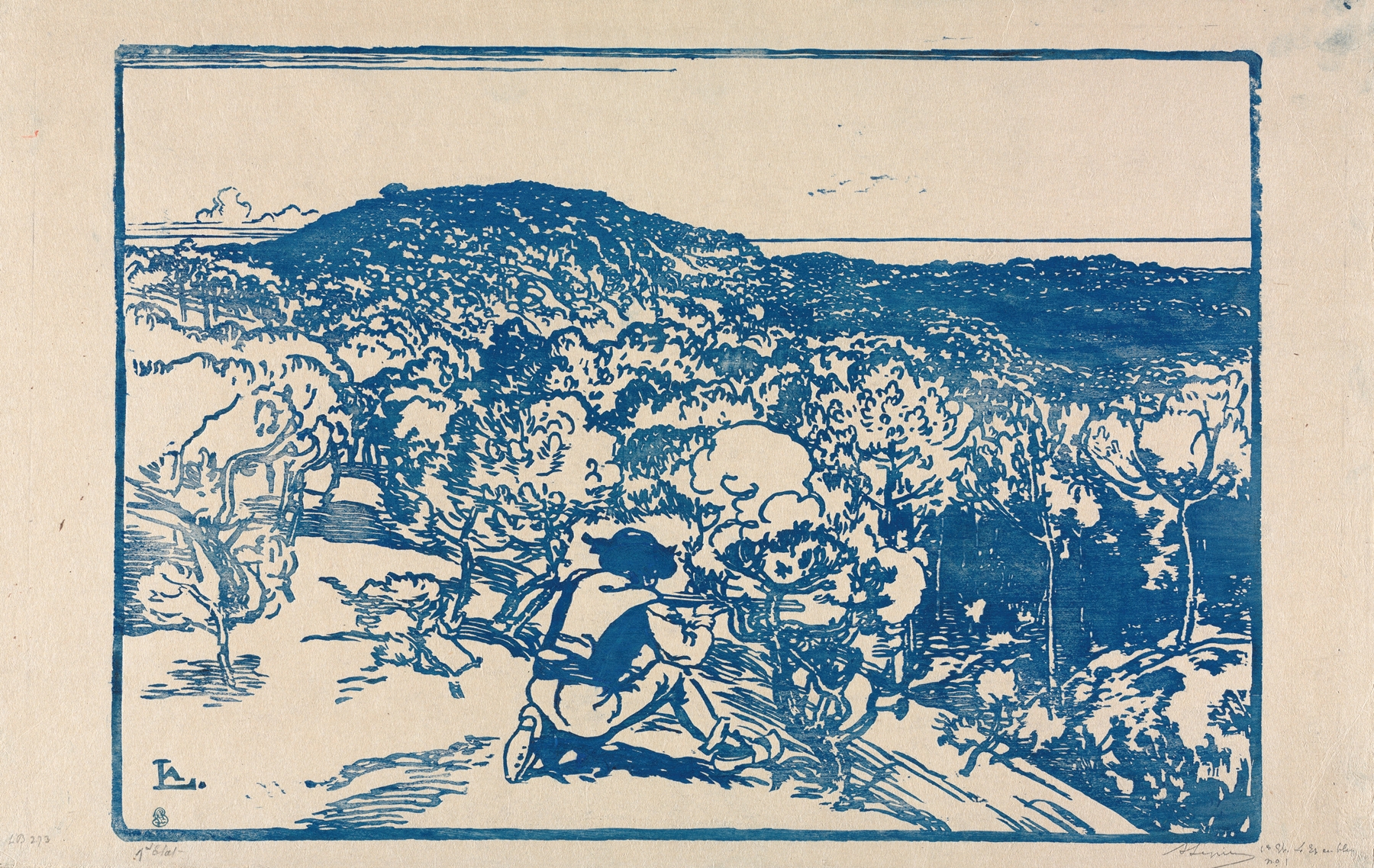 The Poacher, Dunes of Saint Jean de Mont, by Auguste Louis Lepère, public domain