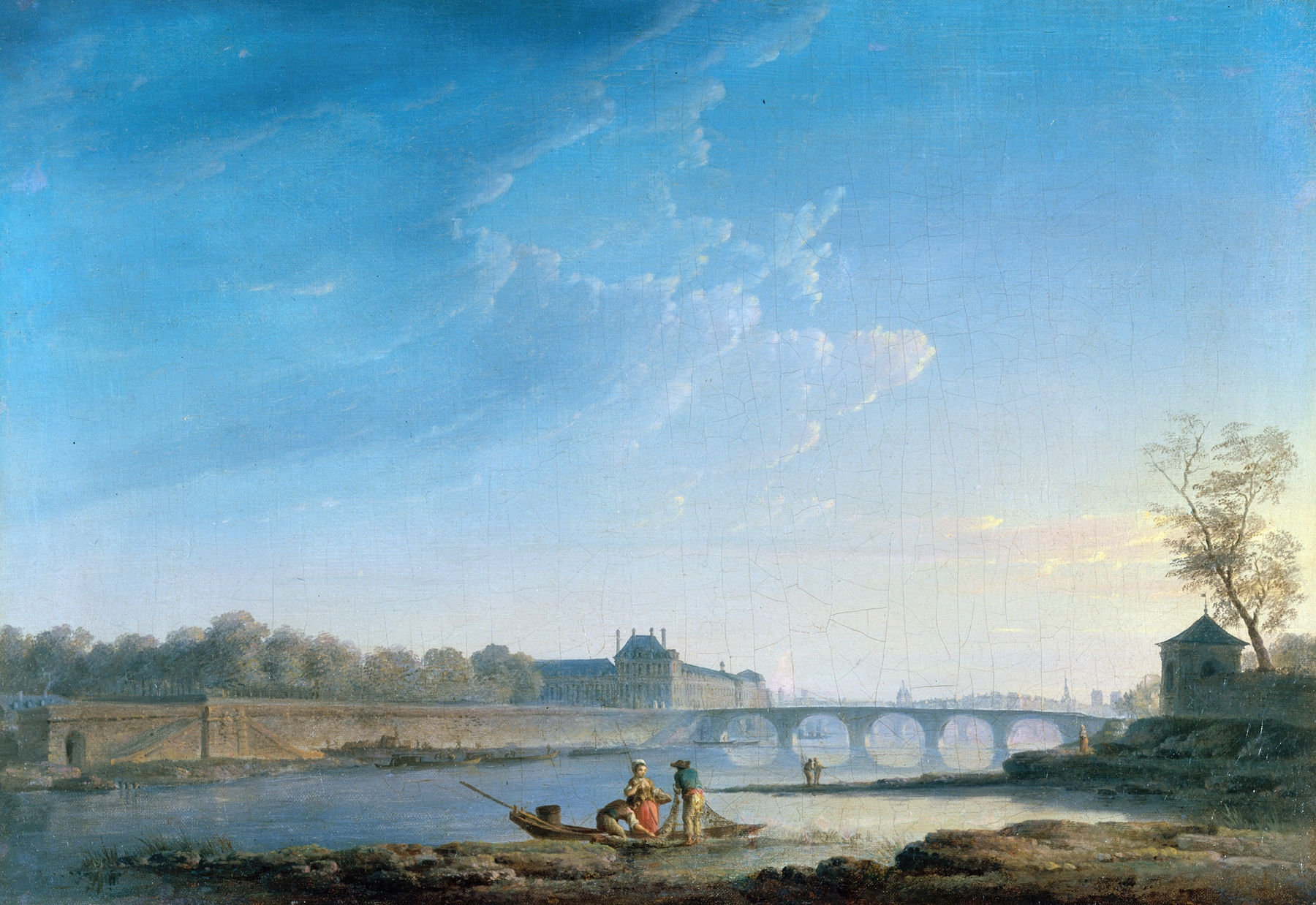 Landscape depicting Le quai des Tuileries with river and crowd by Alexandre-Jean Noël