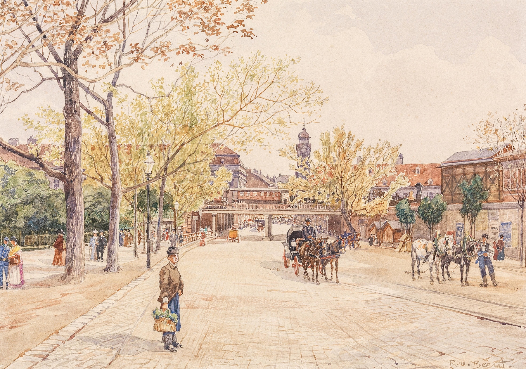 Impressionist artwork depicting a bridge by Rudolf Bernt