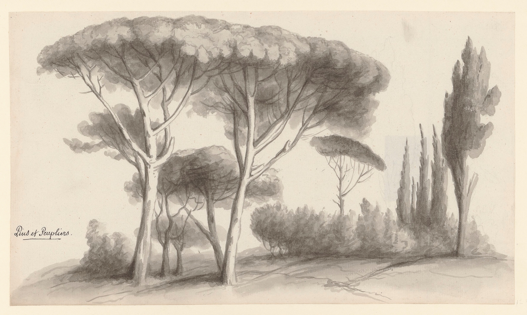 Landscape with poplars, ink on paper by Jean Jacques Lequeu