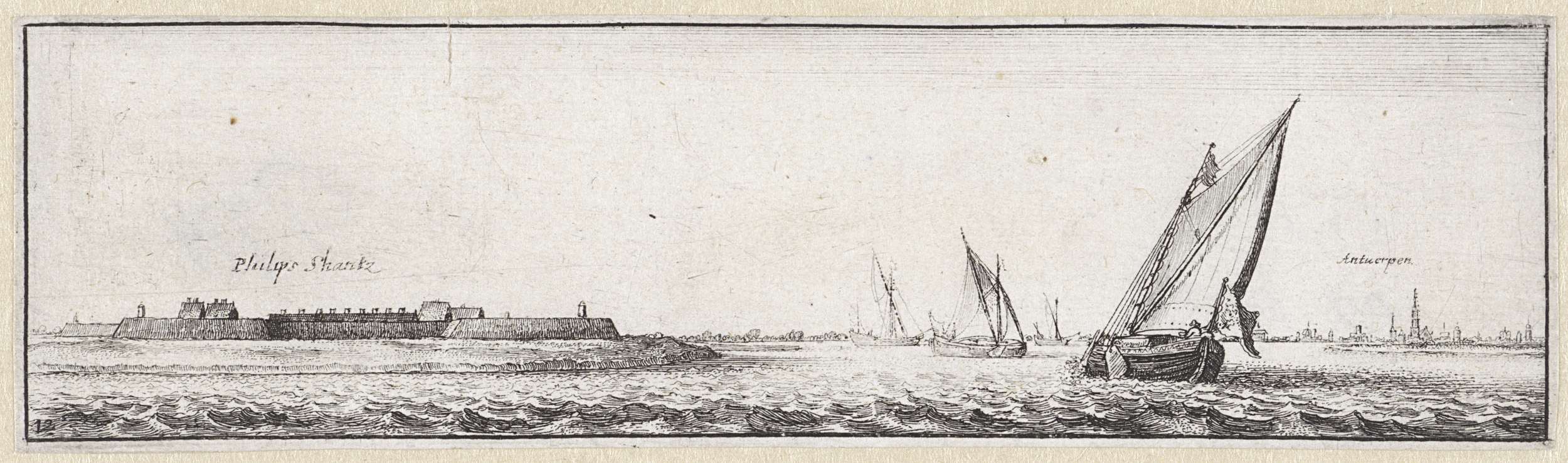 Etching by Wenceslaus Hollar depicting the Schelde river near Antwerp.