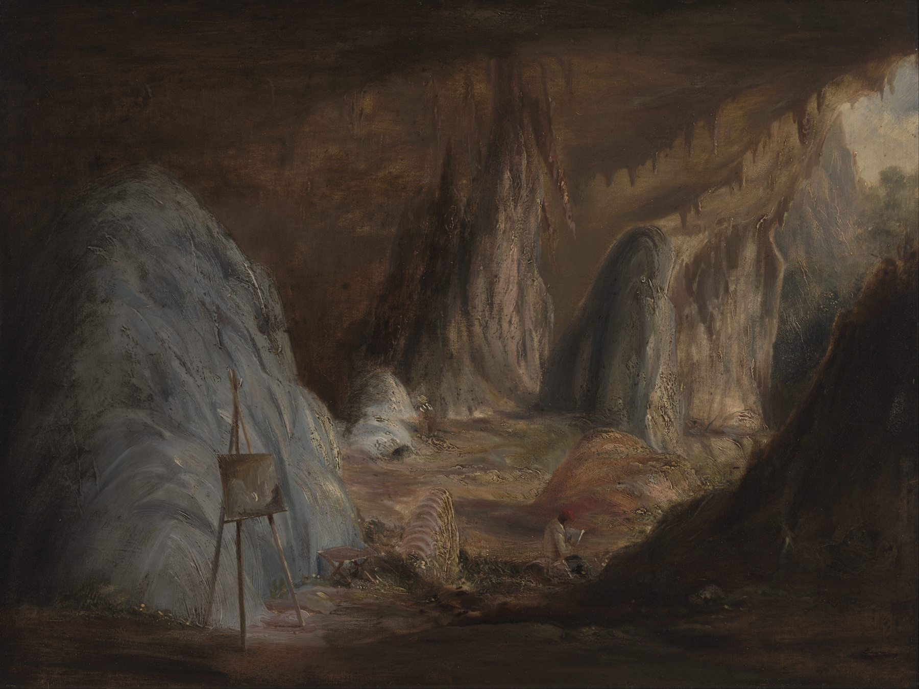 Watercolour by Conrad Martens depicting stalagmites in Burragalong Cavern