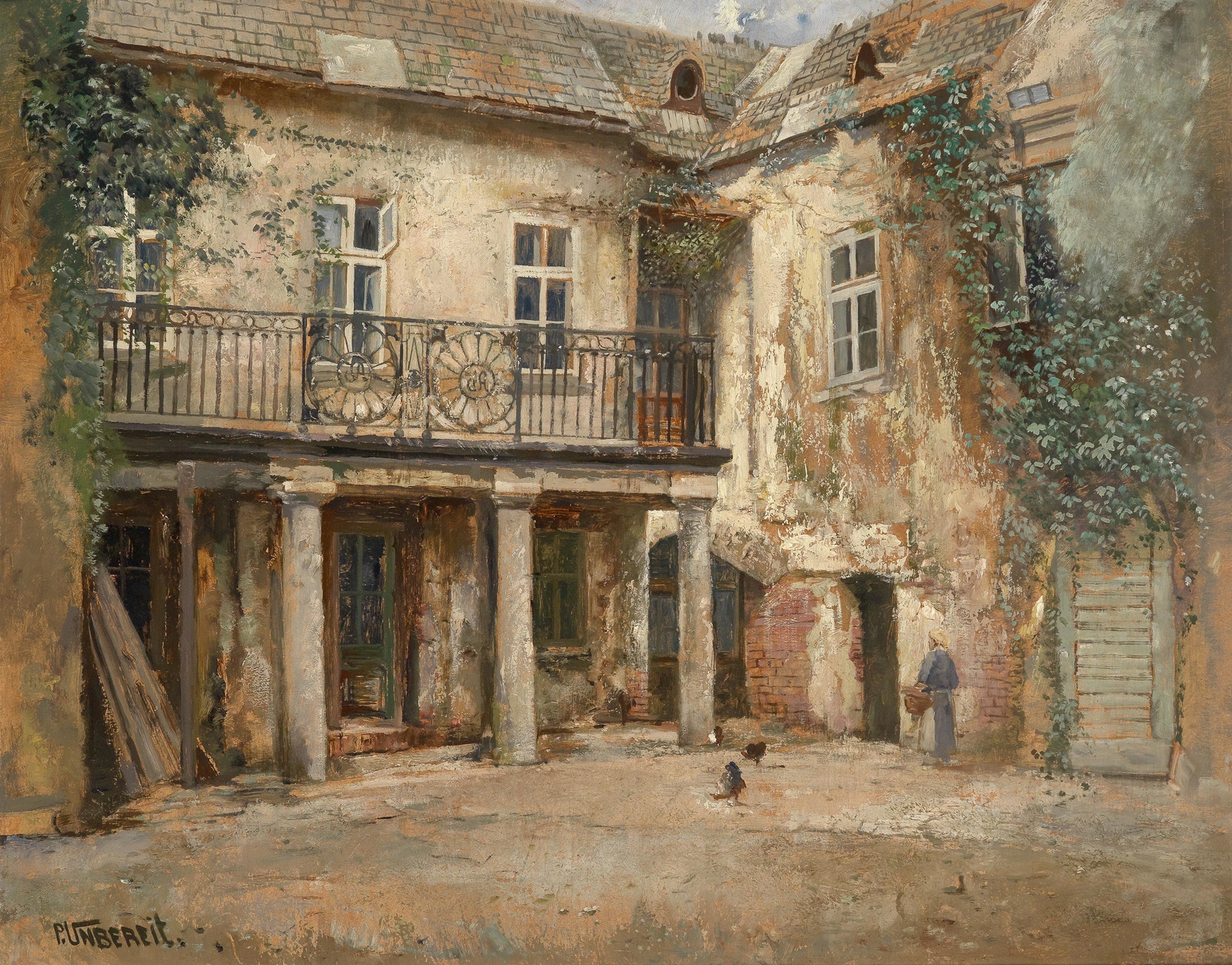 Interior scene of a vacant courtyard by Paul Unbereit, Symbolism