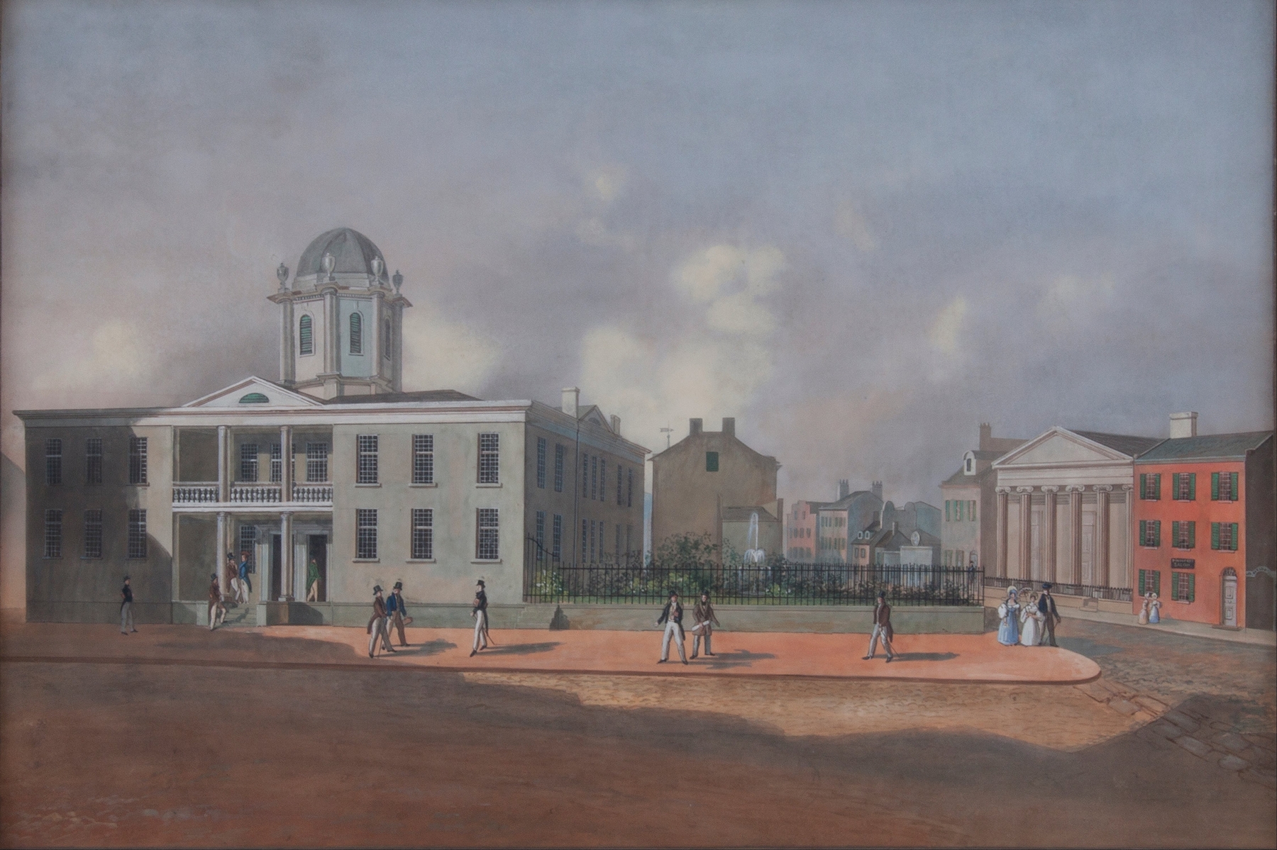 Urban scene with a crowd at an intersection, oil on canvas by John Caspar Wild