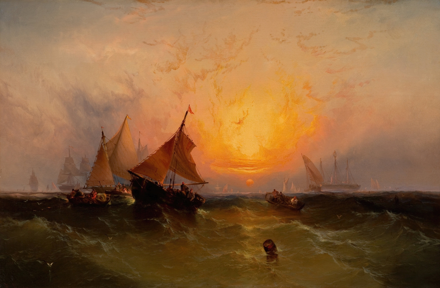 Ships at Sunset (New York Harbor Sunset), by Edward Moran, public domain