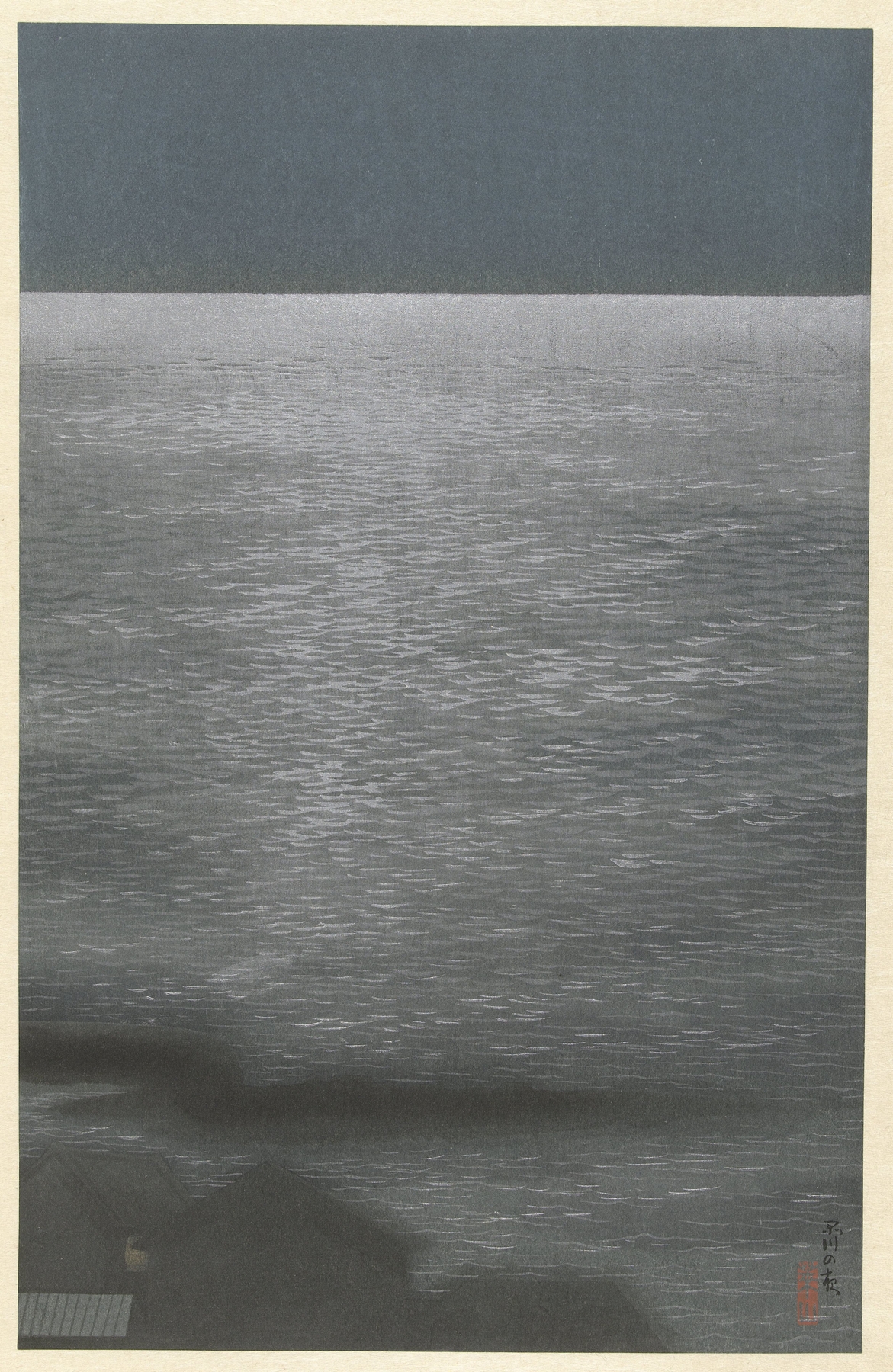 Nacht in Shinagawa by Negoro Raizan, ink on paper depicting a night landscape.