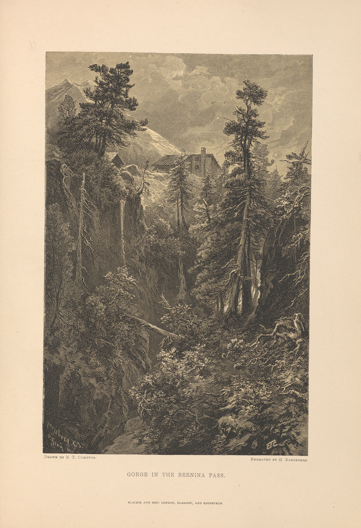 E.‎ ‎T.‎ ‎Compton – Gorge‎ ‎in‎ ‎the‎ ‎Bernina‎ ‎Pass, by Theodor Gsell Fels, public domain