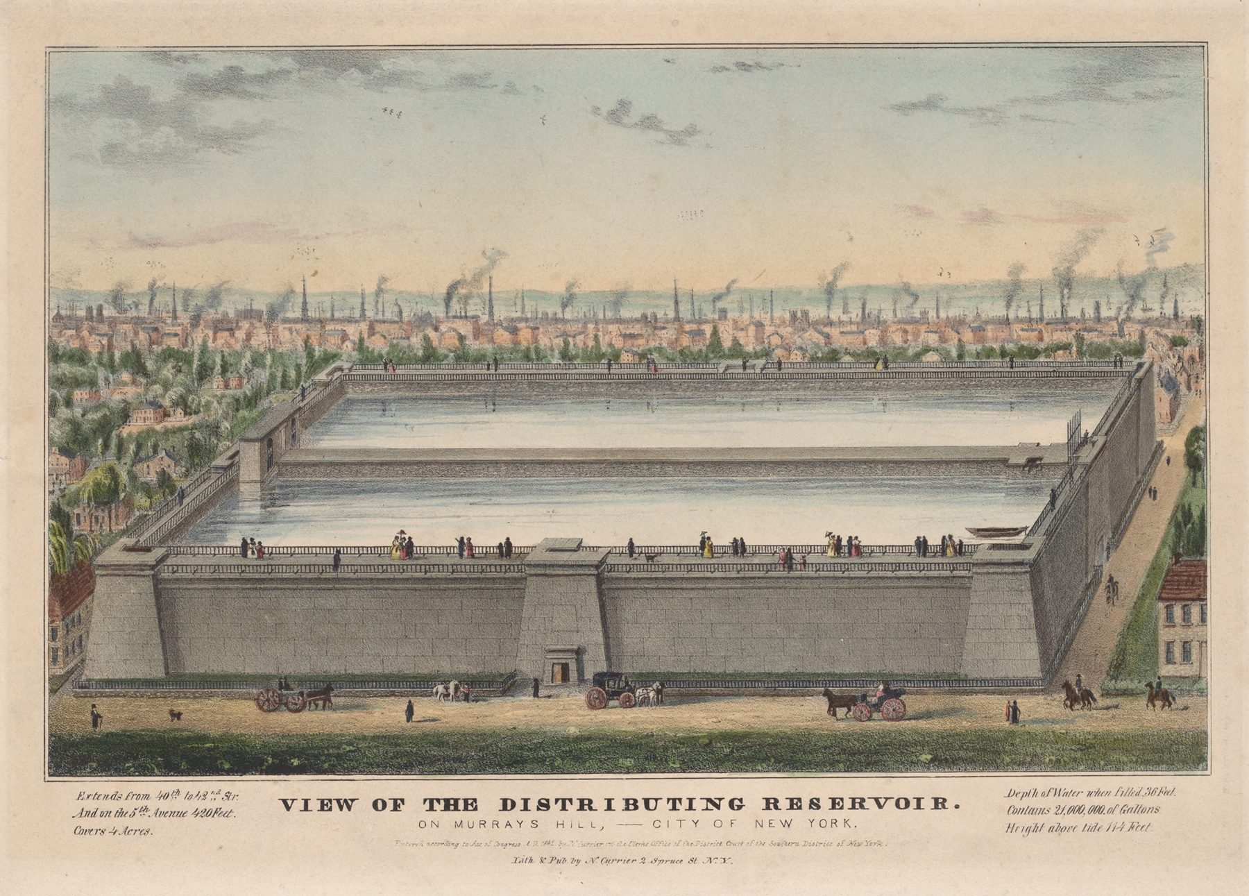 View of the Distributing Reservoir on Murray’s Hill, lithograph by Currier & Ives