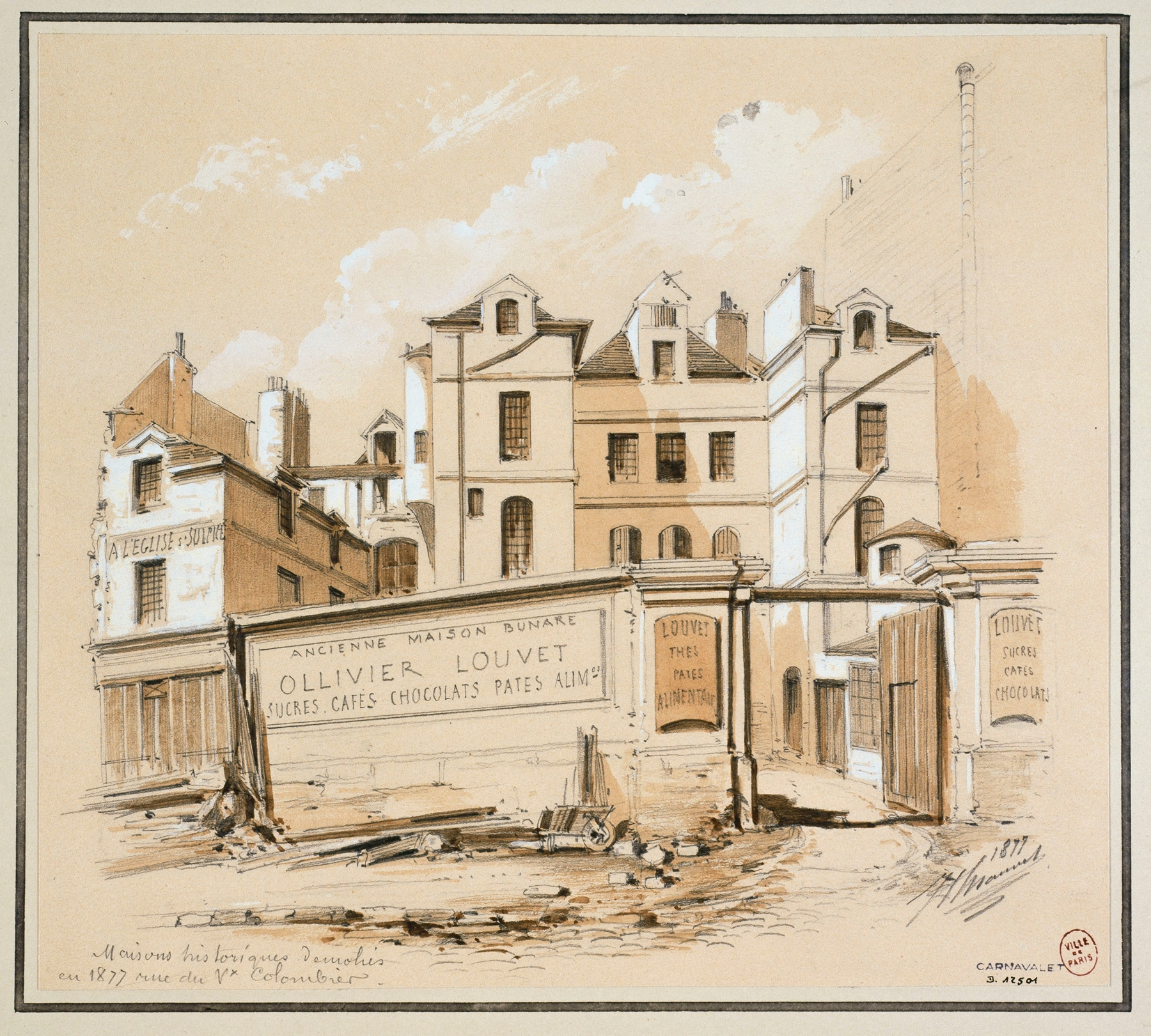Rue du Vieux-Colombier by Jules-Adolphe Chauvet, oil on canvas depicting crumbling village facades.