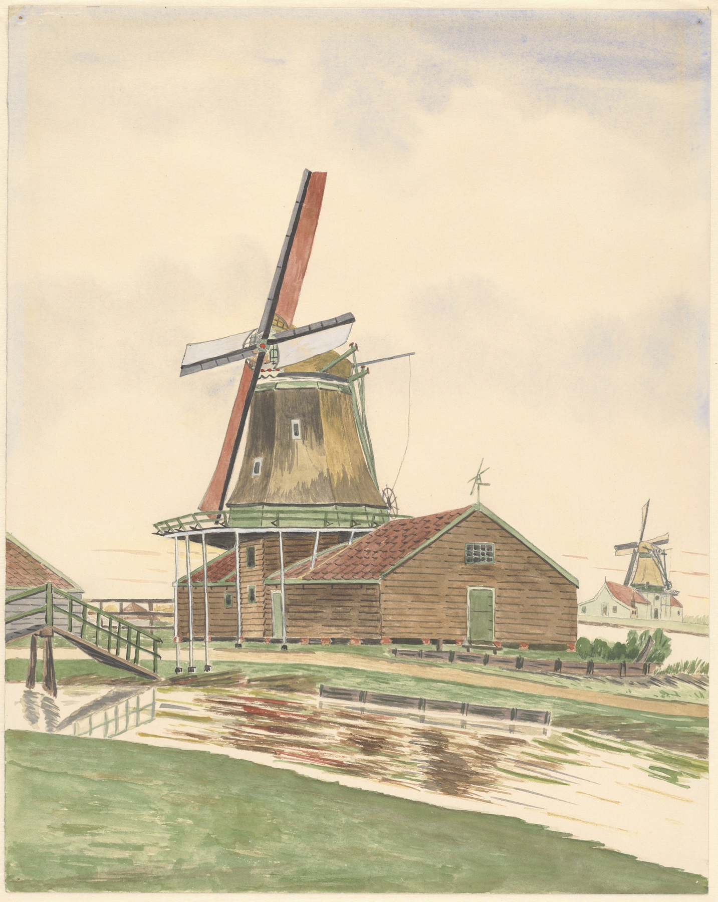 Landscape with windmill at sunset by Johannes Nicolaas Eijman, oil painting