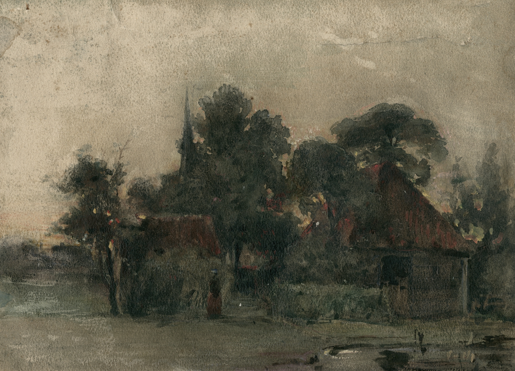 Landscape at twilight, oil on canvas by Adolf le Comte