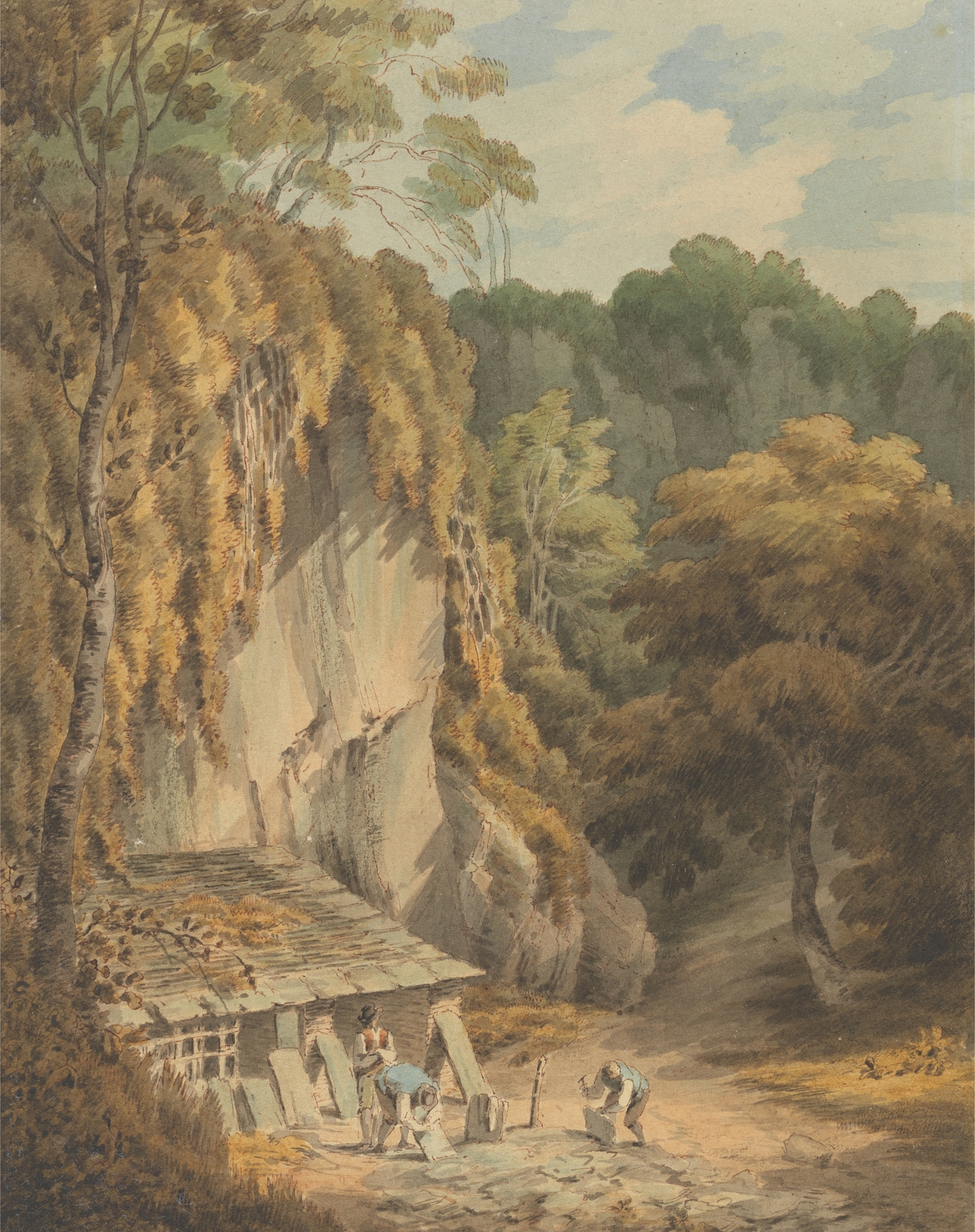 Slate Quarry at Widecombe, Devon by John White Abbott, watercolor on paper depicting a rocky landscape