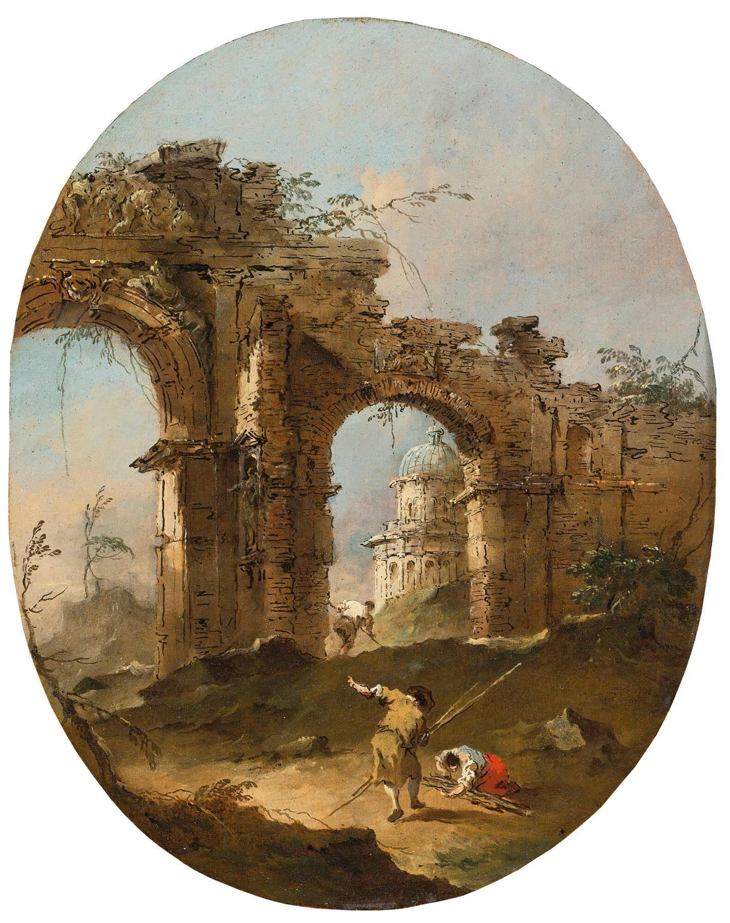 An Architectural Capriccio With Figures By A Ruined Arch, by Francesco Guardi, public domain