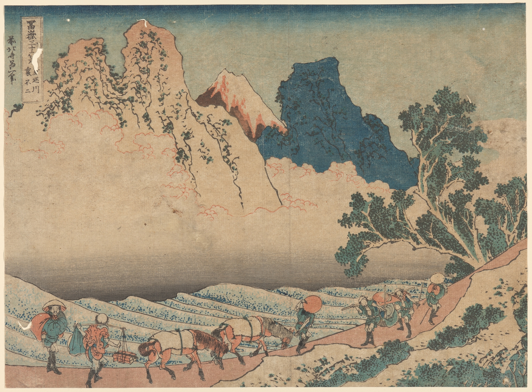 Fuji Behind Minobu River (Minobu Gawa ura Fuji), by Katsushika Hokusai, public domain