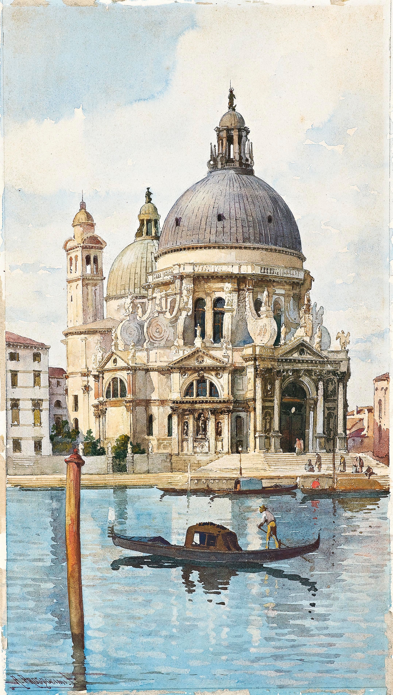 Santa Maria Della Salute by Alberto Prosdocimi, oil painting depicting a grand dome and water.