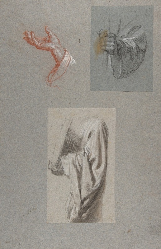This painting showcases the hands of Saint Remi and a study for an acolyte holding a book.