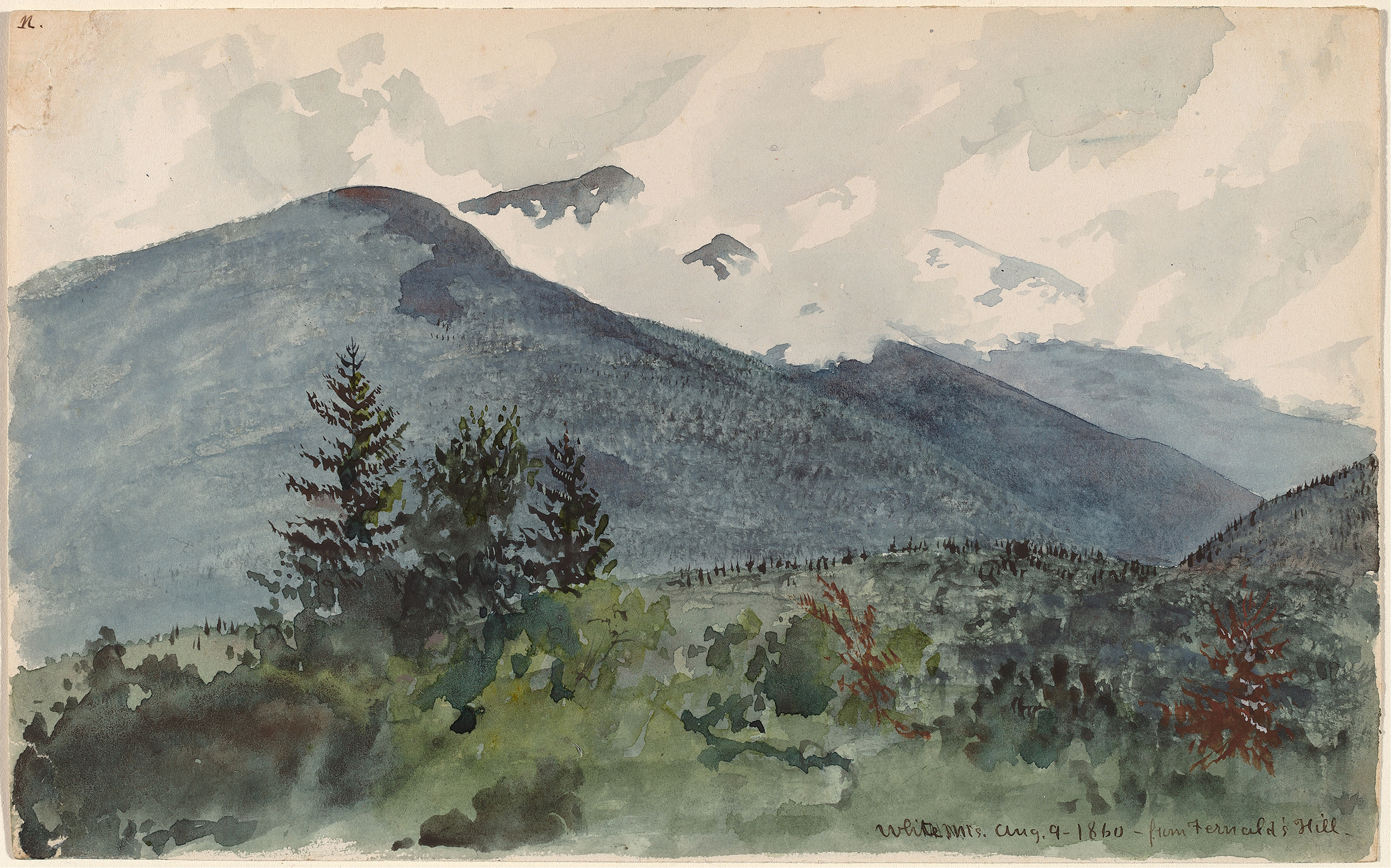 Landscape of hills and mountains in oil painting by Charles de Wolf Brownell