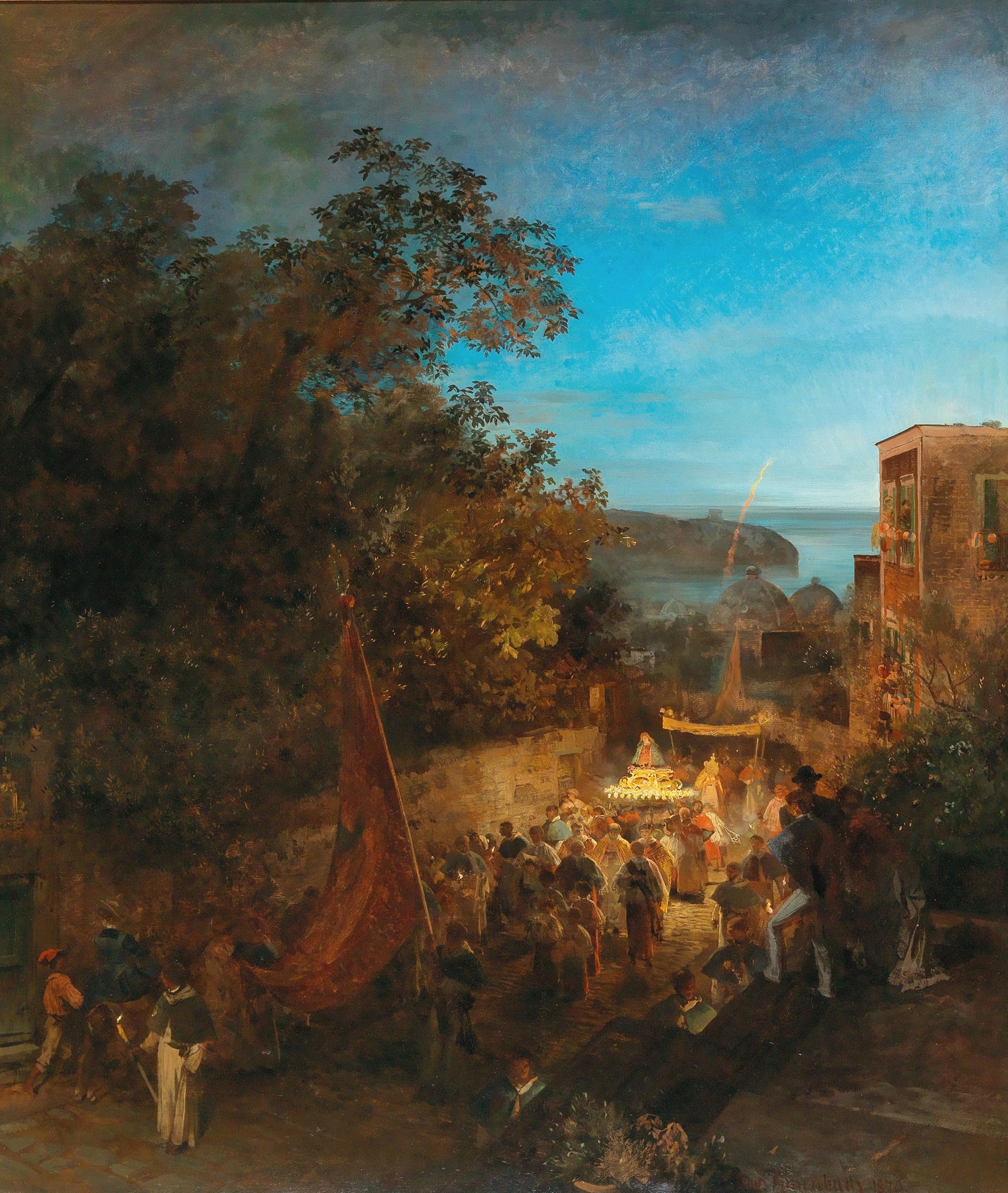 Ischia – Feast of St Anne, Casamicciola, by Oswald Achenbach, public domain