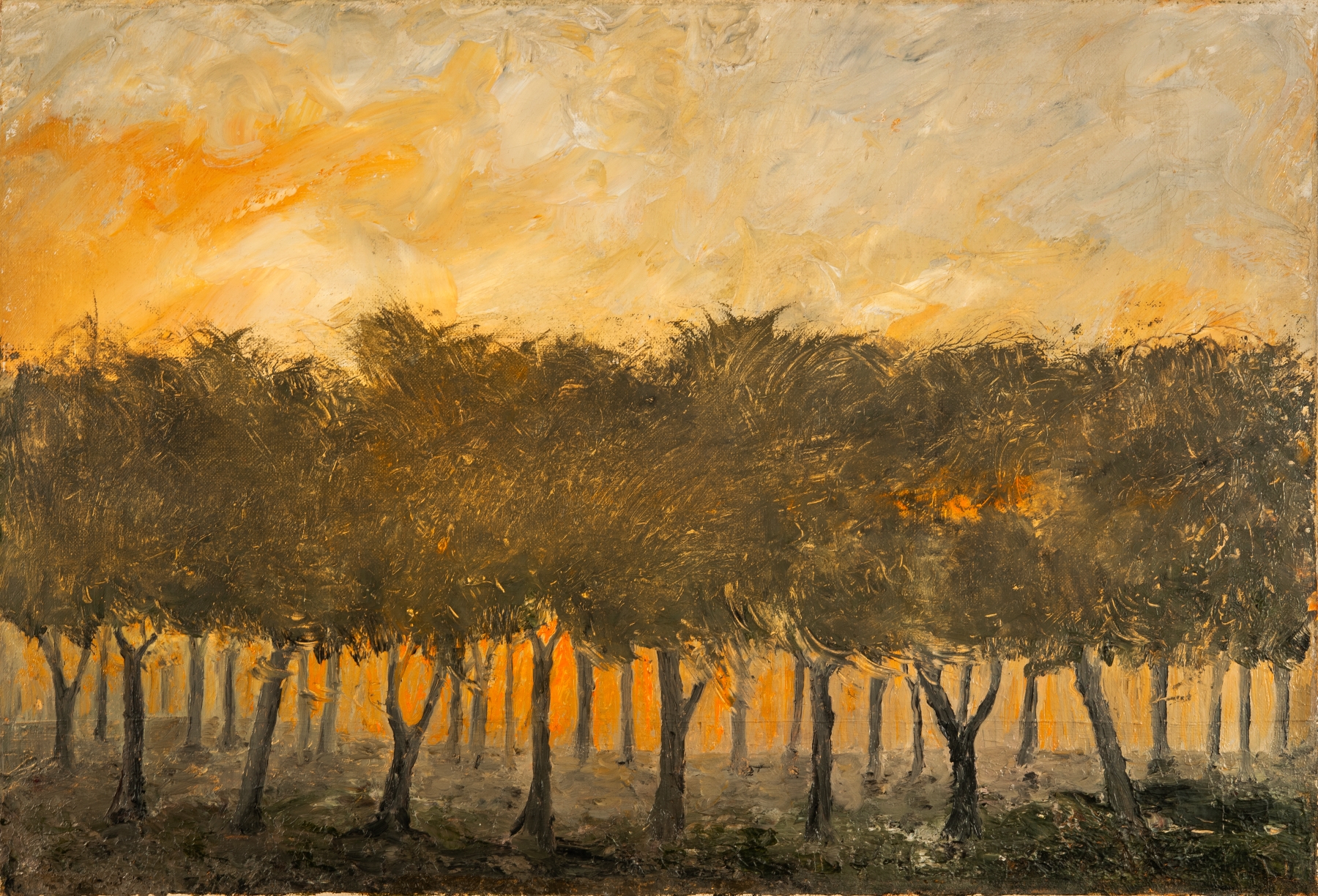 Solitary figure in a garden at twilight, oil on canvas by August Strindberg