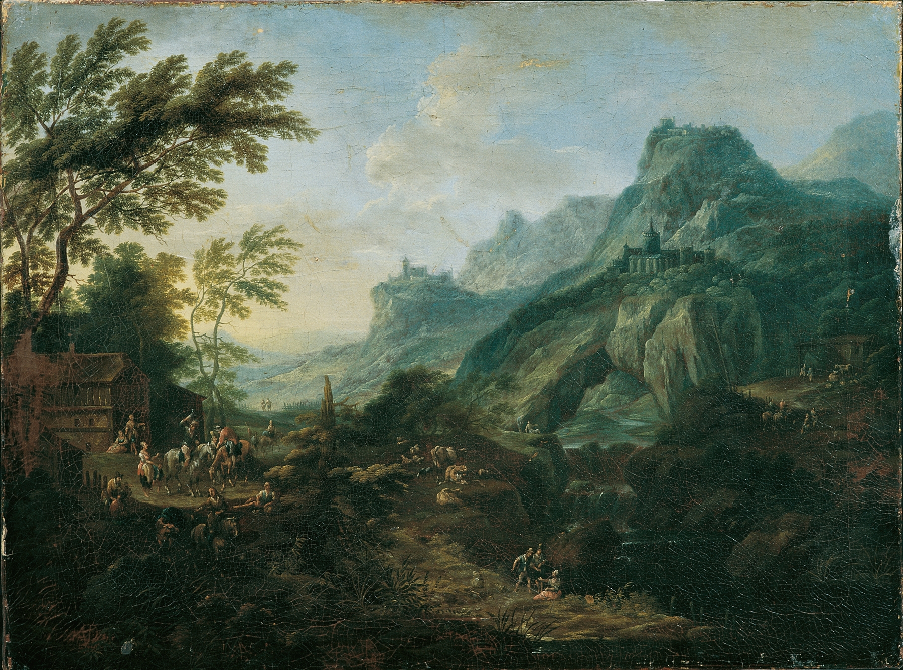 Landscape featuring a homestead and hills, oil painting by Maximilian Joseph Schinnagl
