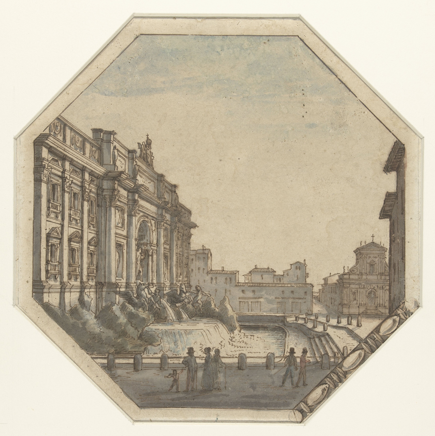 Fontana di Trevi, architecture, water, reflections, by Victor-Jean Nicolle