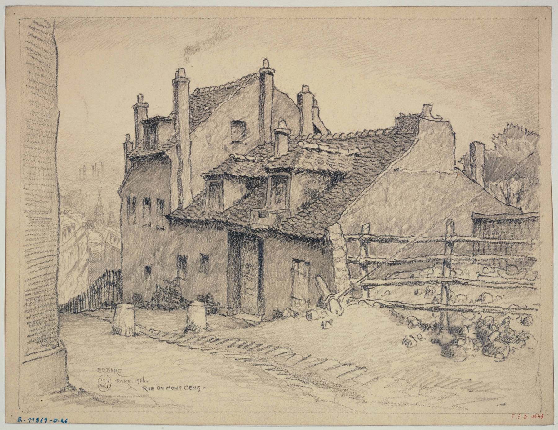 La rue du Mont-Cenis by Ferdinand Boberg, oil painting depicting a cobblestone street with soft light.