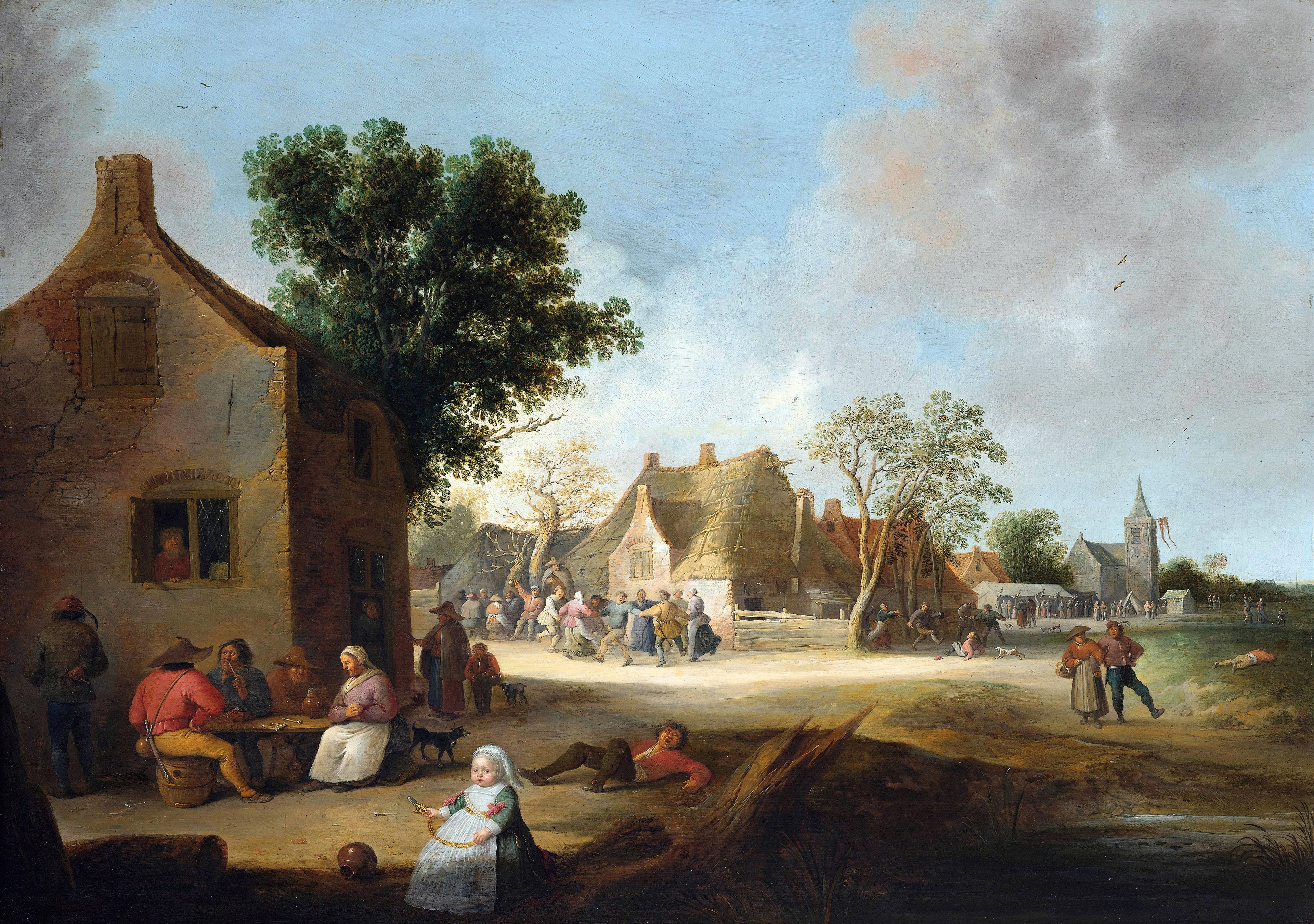 Country Kermis by Pieter de Bloot, oil painting depicting a lively village celebration.