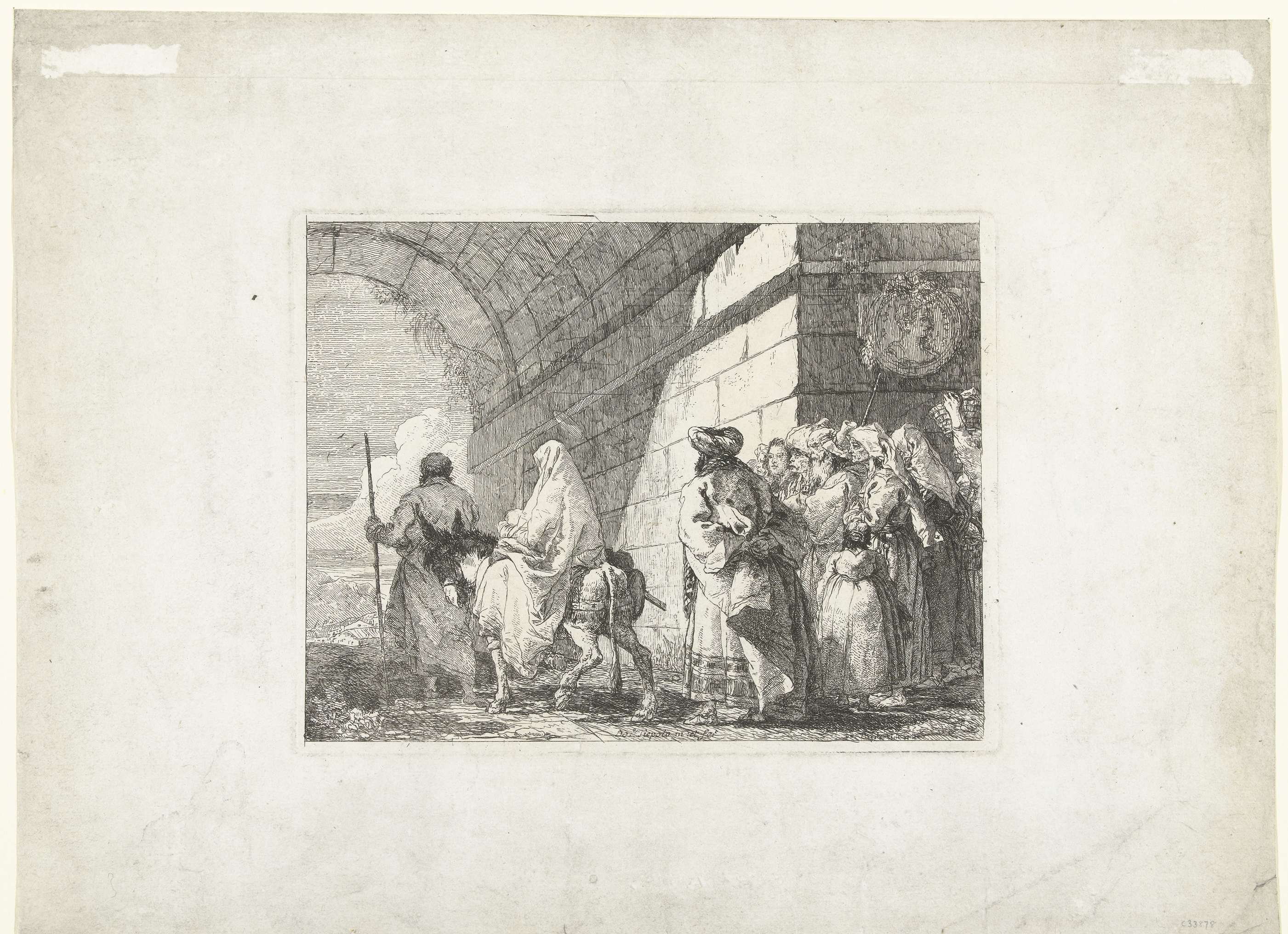 Heilige familie vertrekt door een stadspoort, by Giovanni Domenico Tiepolo, public domain