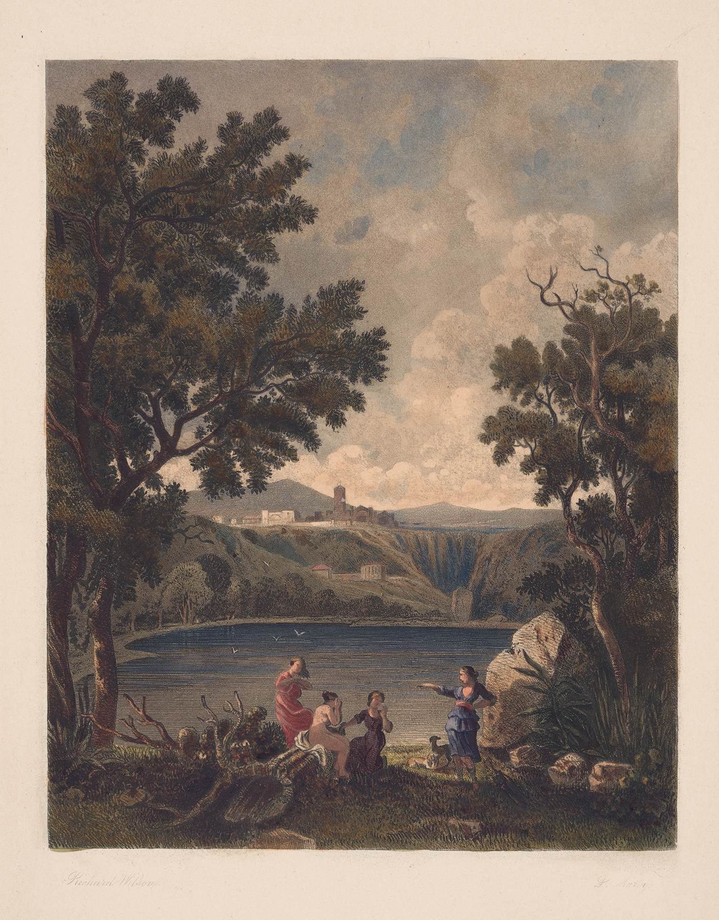 Diana and Callisto by Louis Marvy, oil painting depicting mythological figures in a forest.