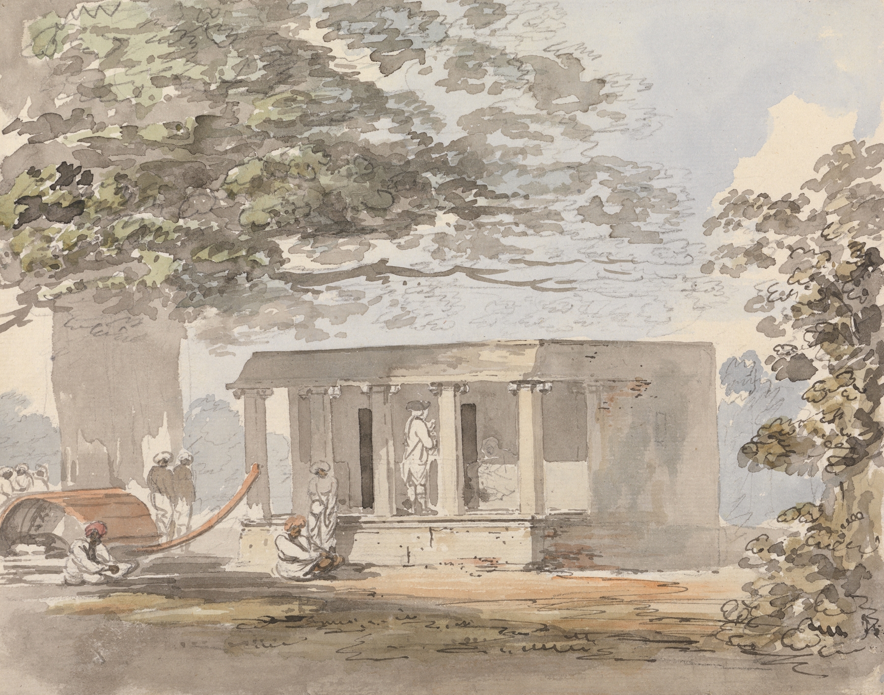 Genre scene of a European gentleman in a suit at a bungalow, by Samuel Davis