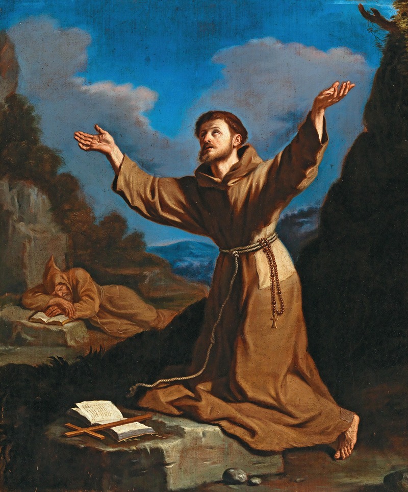 Saint Francis receives the stigmata in this dramatic Baroque painting by Guercino.