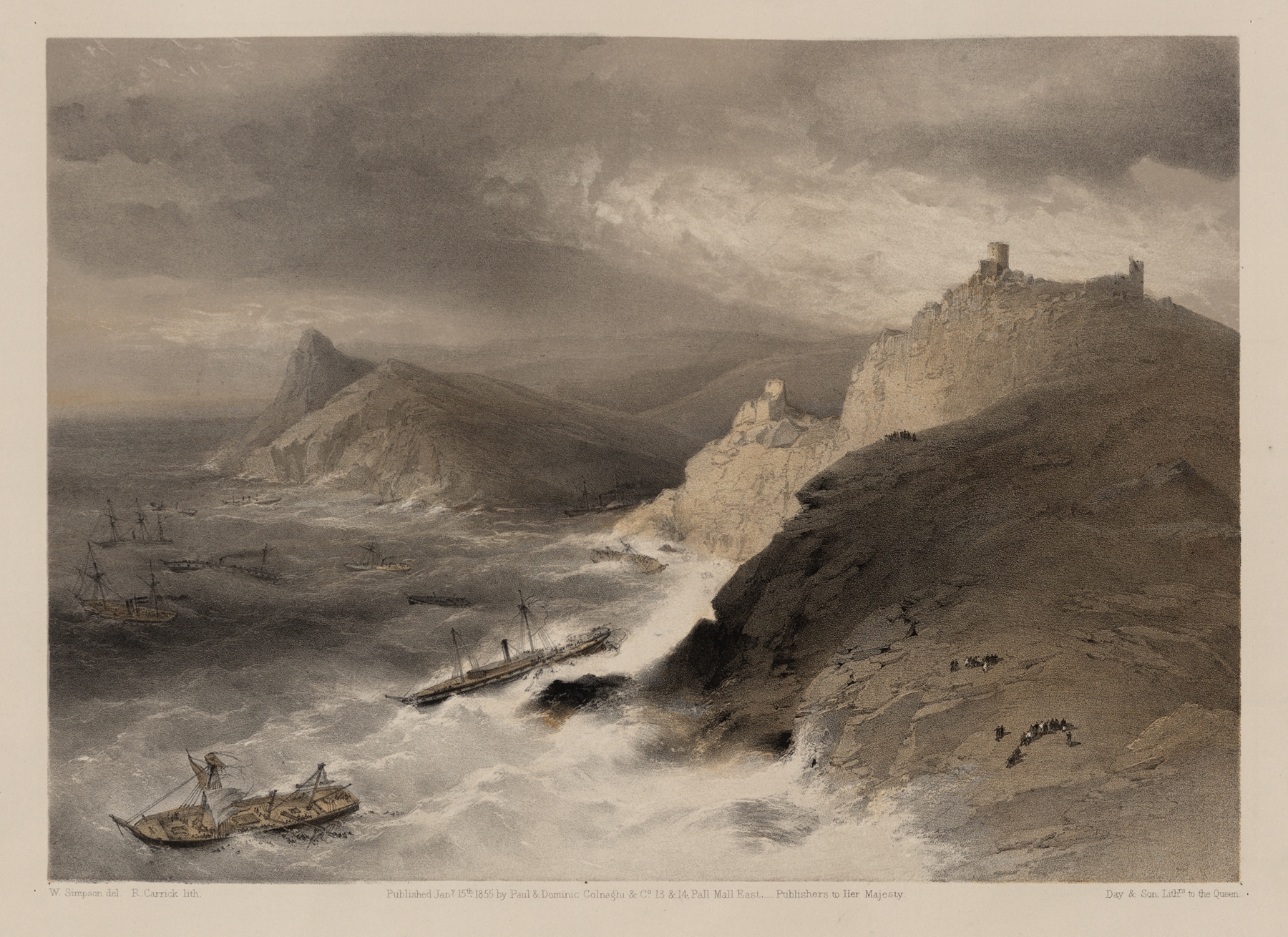 The gale off the port of Balaklava, 14th Nov. 1854, by William Simpson, public domain