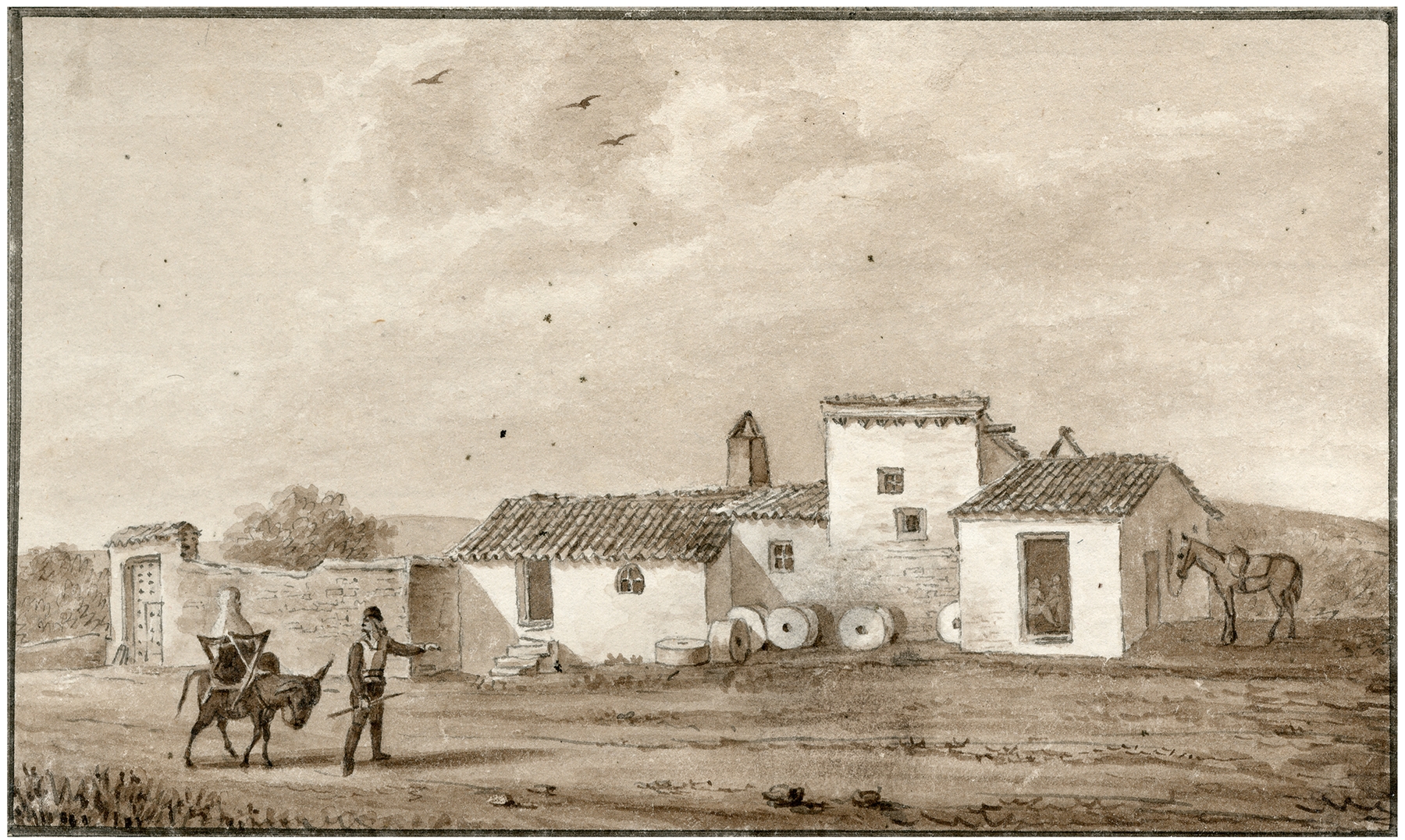Landscape featuring a house surrounded by trees, golden light, by Otto Howen
