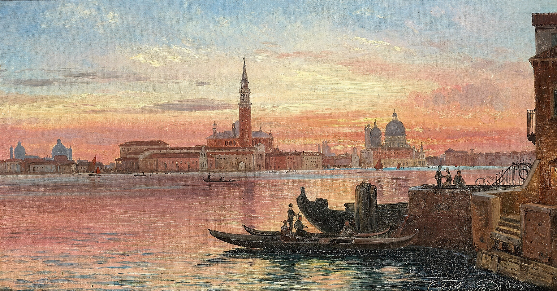 Venedig i solnedgangen by Carl Frederik Aagaard, oil painting depicting twilight over water.