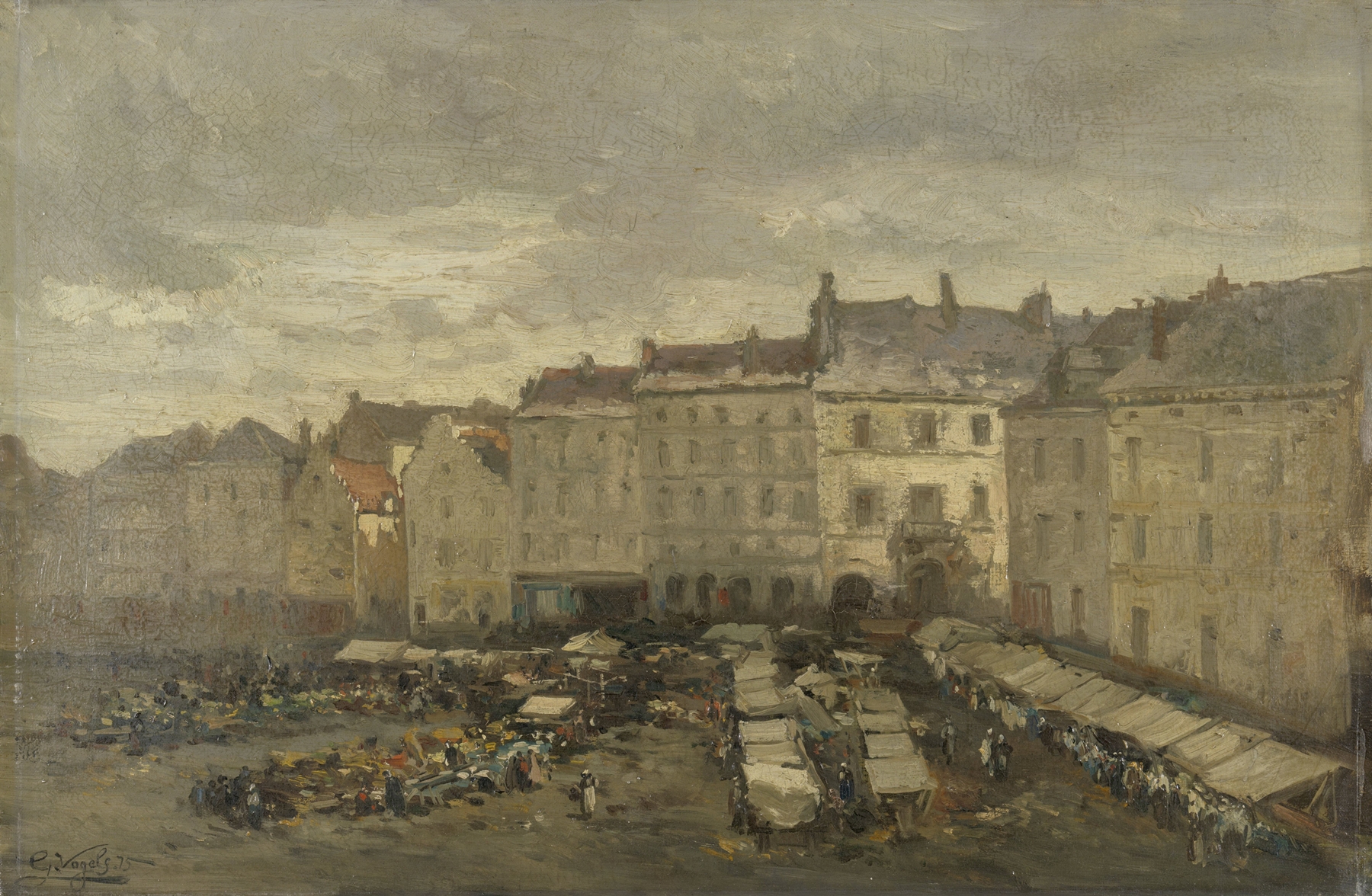 The Grote Zavel by Guillaume Vogels, depicting a bustling market scene in oil painting.