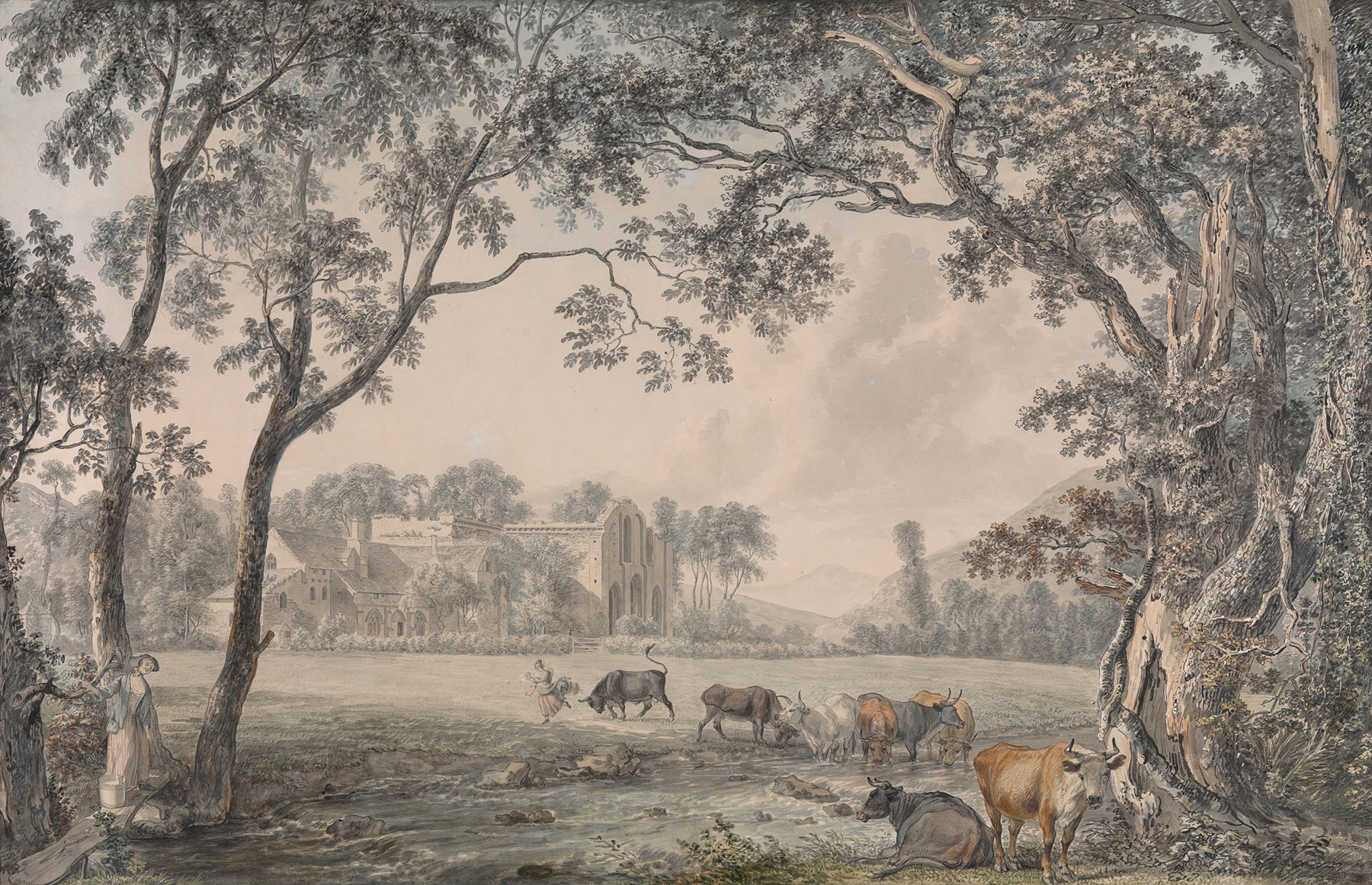 Valle Crucis Abbey, Denbighshire, by Paul Sandby, public domain
