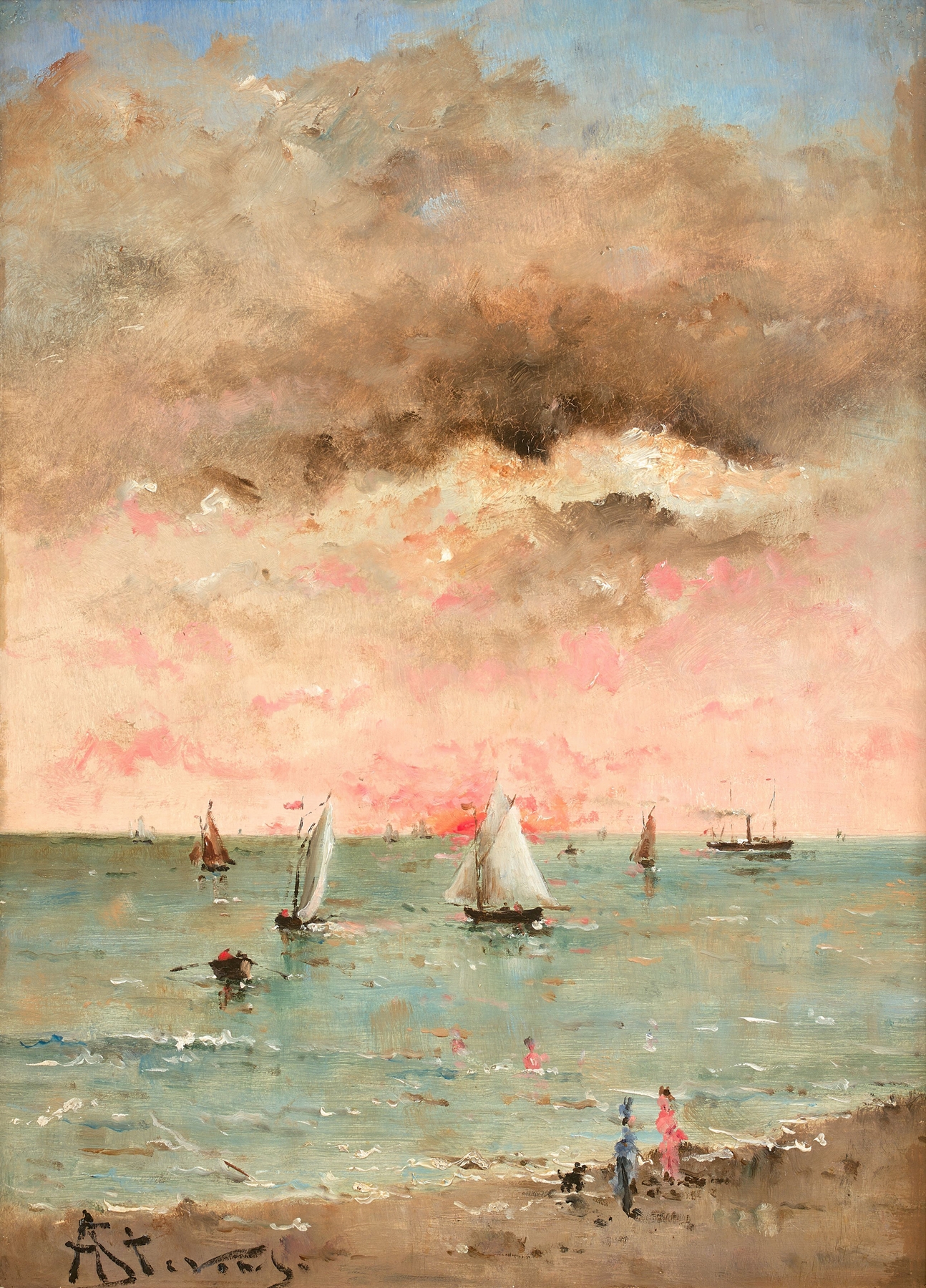 Figures sur la plage au couchant, by Alfred Stevens, public domain