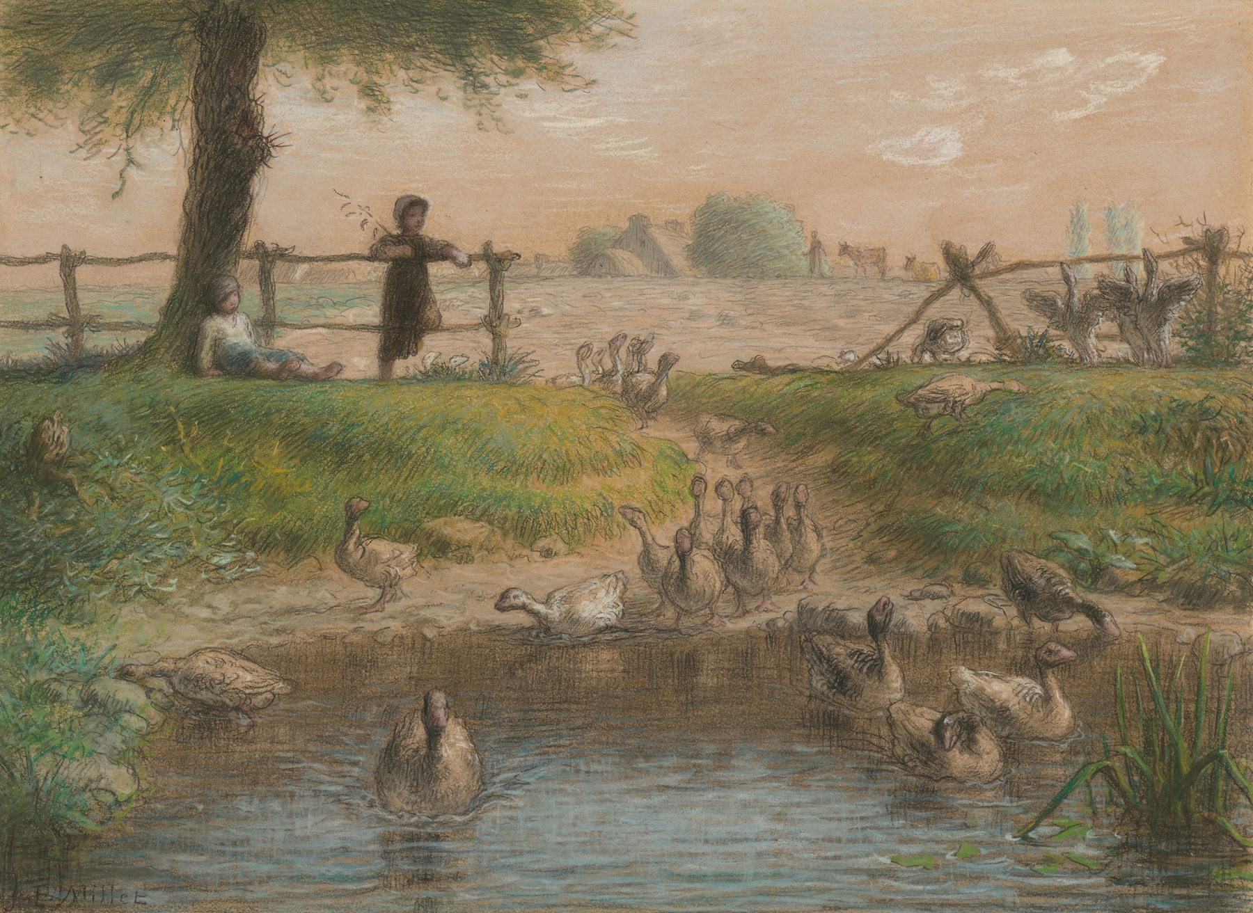 Peasant Children at Goose Pond, by Jean-François Millet, public domain