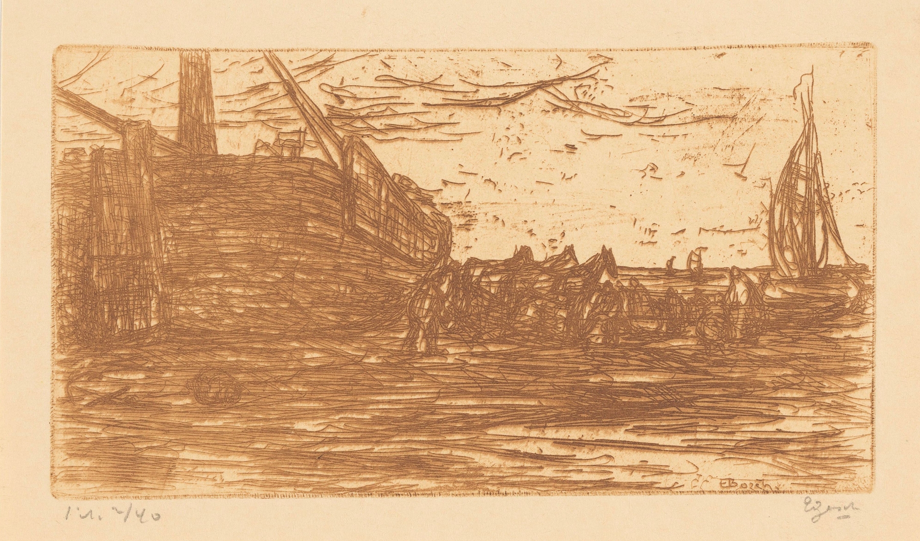 Marine scene depicting Scheveningen by Etienne Bosch, oil painting
