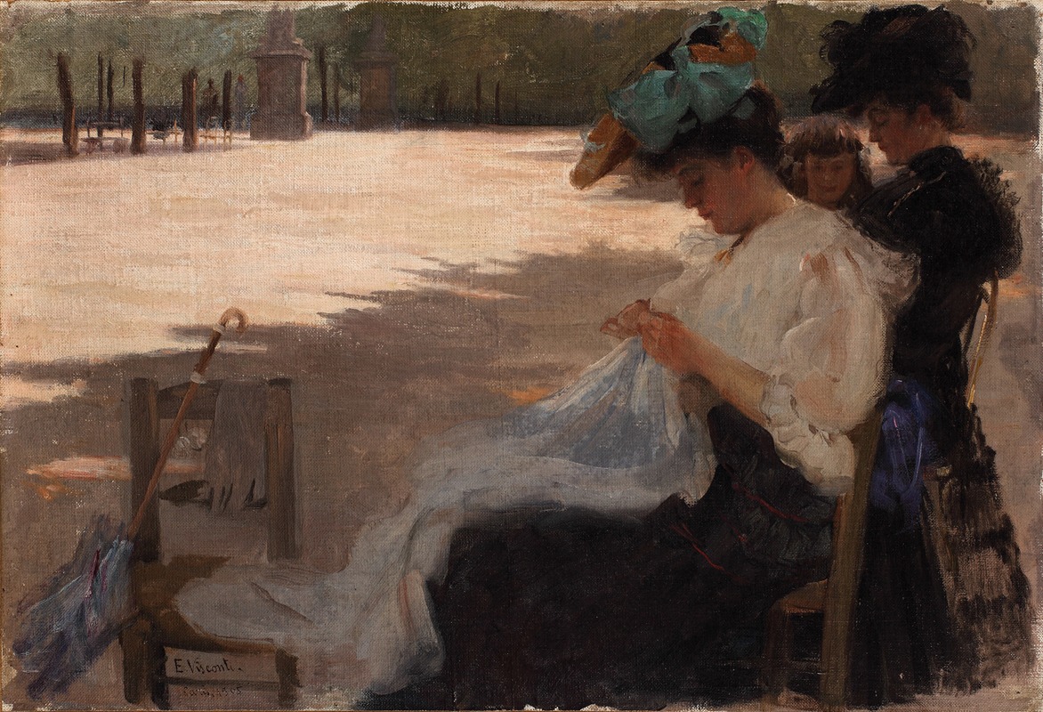 A serene landscape painting by Eliseu Visconti depicting the Luxembourg Gardens.
