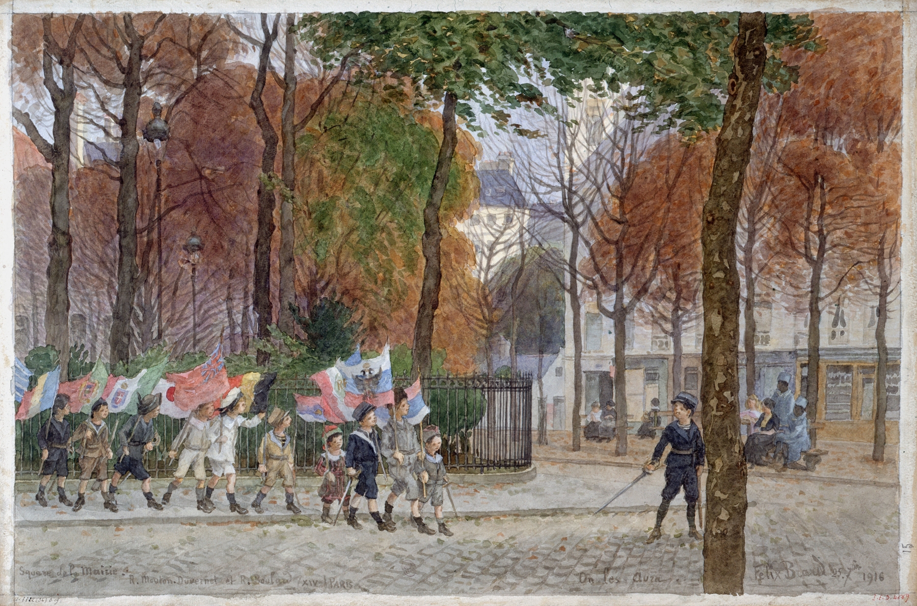 Landscape oil painting by Félix Brard featuring a park with foliage and sunlight.