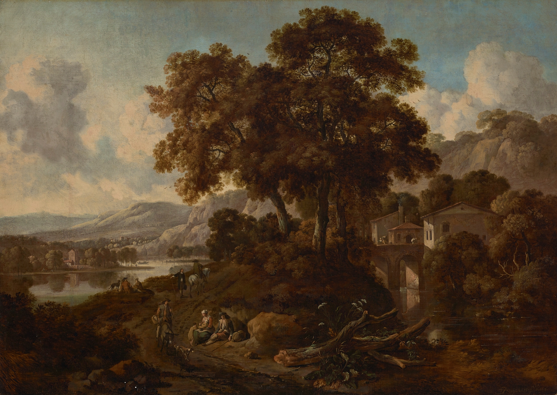 An Italianate wooded landscape with a river, by Jan Wijnants, public domain